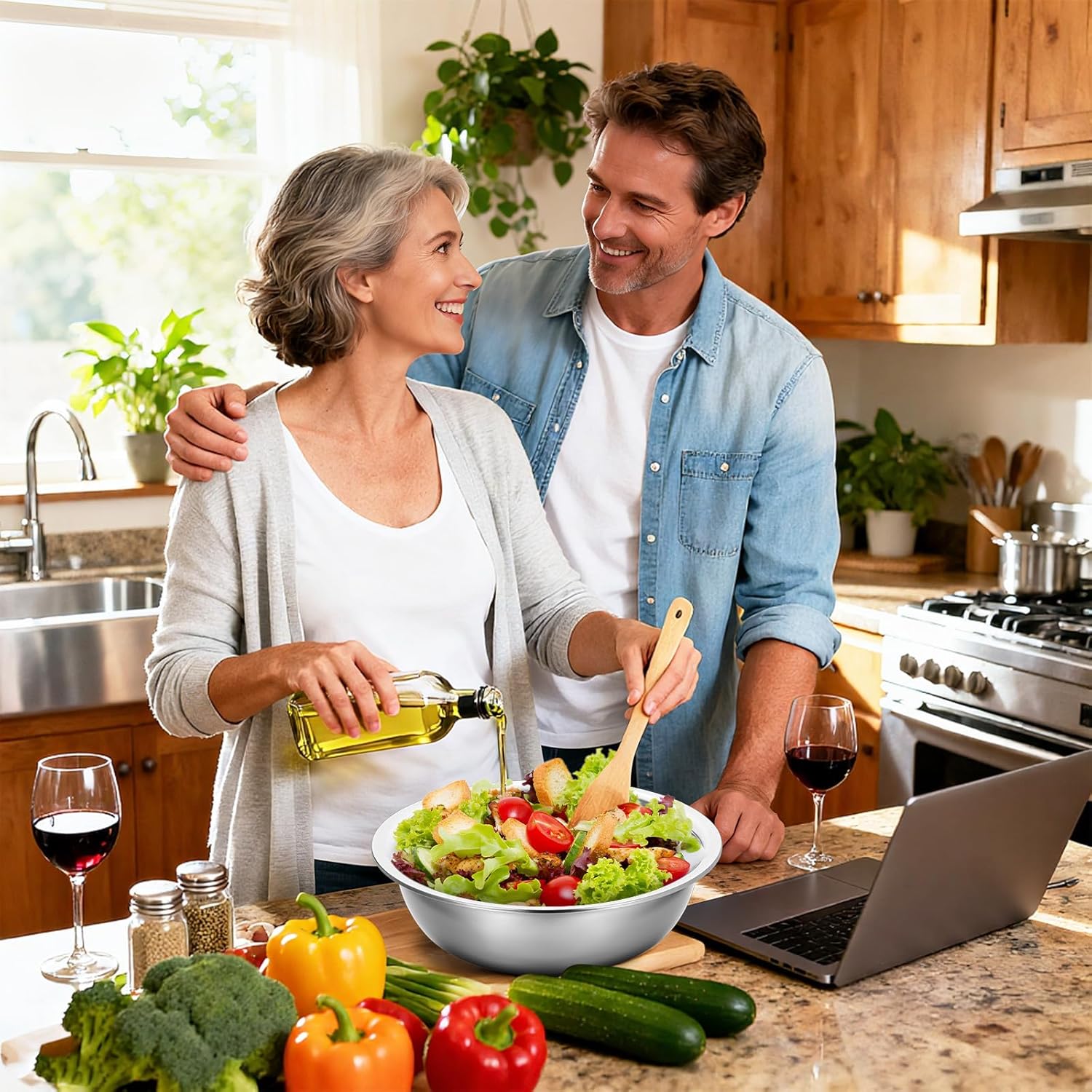 4 Pcs Stainless Steel Mixing Bowl Nesting Metal Prep Salad Bowl Extra Large Basin Salad Basin with Deeper Edge, Mirror Finish for Home Cooking or Commercial, Dishwasher Safe, Silver (13 Inch 8 Qt)