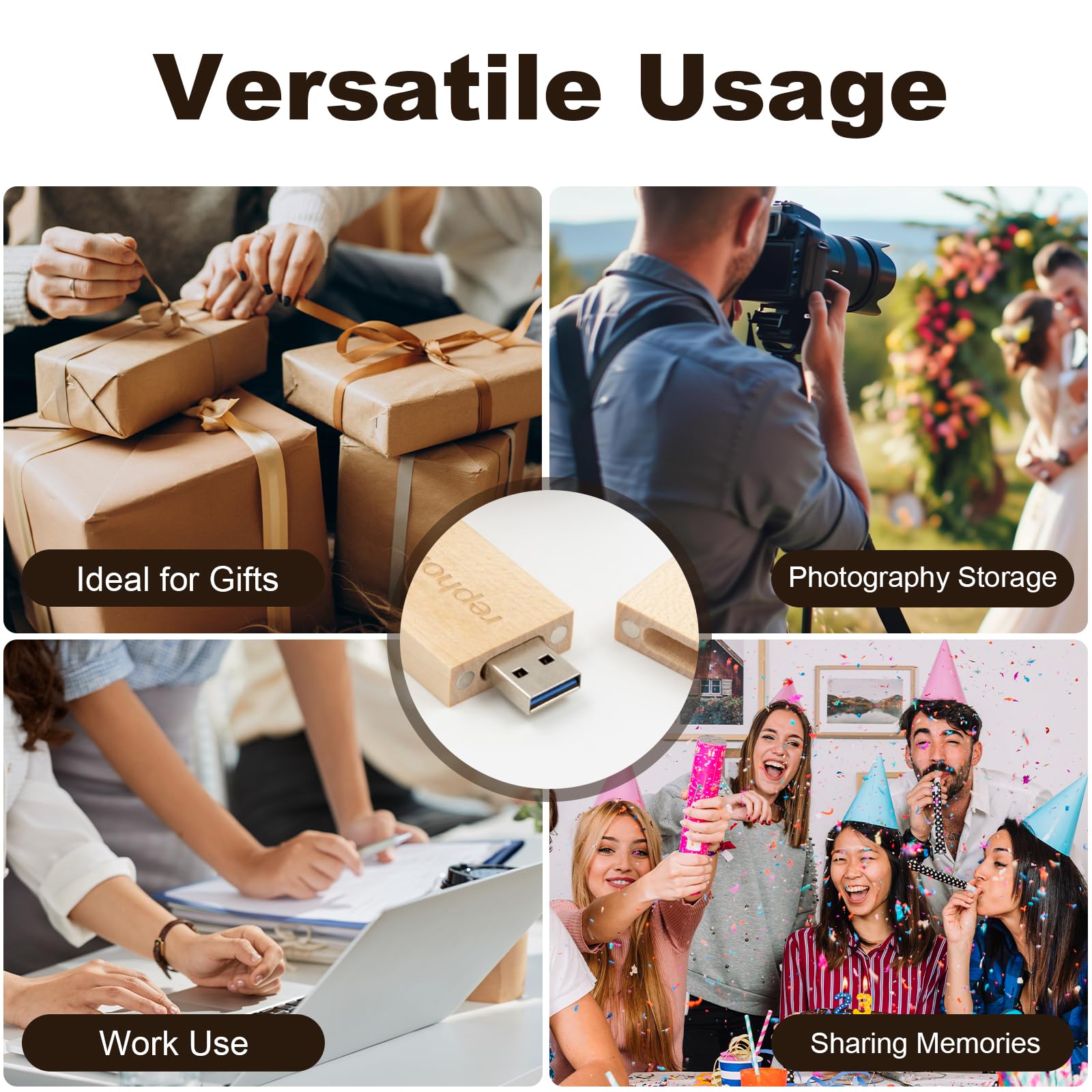 Drewniany niestandardowy pendrive USB, 32 GB, 5–500 sztuk, dodane logo lub tekstowe pendrive'y 32 GB, spersonalizowana pamięć JBOS luzem, na prezent ślubny, przedmioty na wydarzenia (orzech, klon
