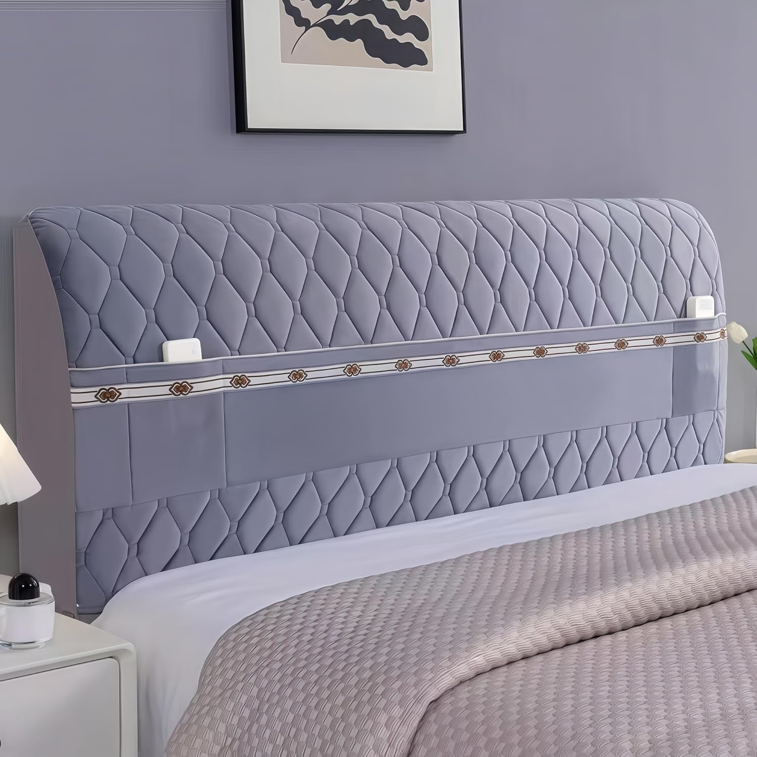Bed Headboard Slipcover,Stretch Bed Headboard Cover,Washable Headboard Cover,Cover for Bedroom Decor，Printed Furniture Cover，Suitable for Any Size headboard in Bedroom(White,200cm)