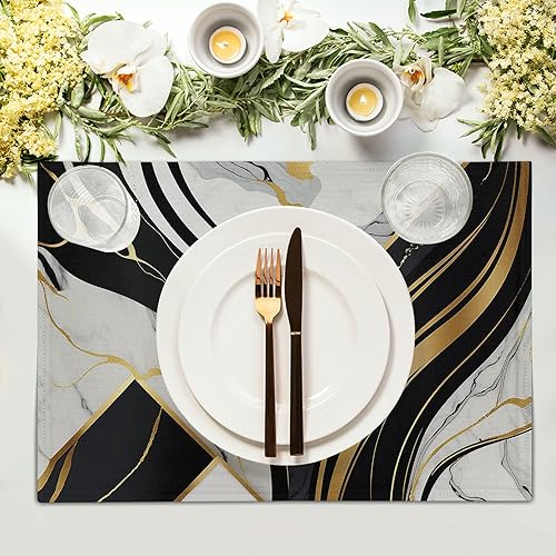 Miniatura 3 de Juego de 4 manteles individuales en blanco y negro con diseño de mármol y piedra, resistentes al calor, lavables, para fiestas, comedores,