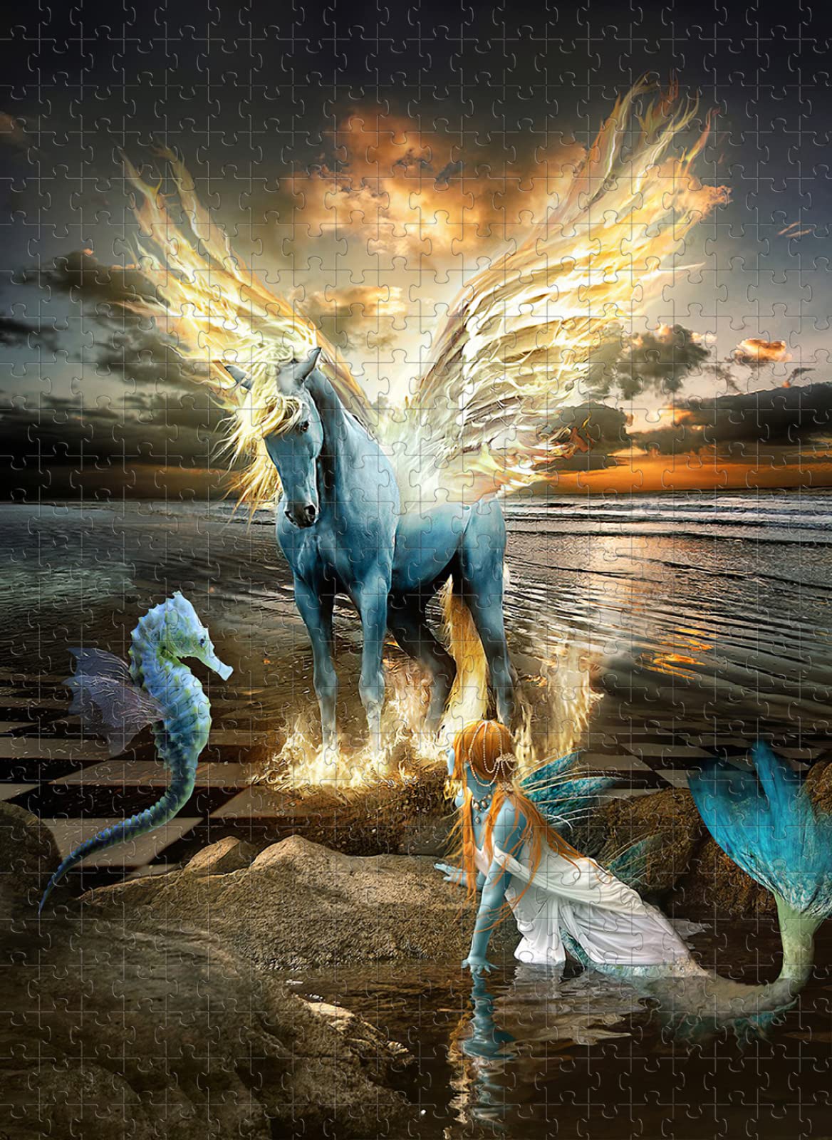 1000 Piece Puzzle Toy Pegasus Seahorse Mermaid Gift For The Whole Family :  Amazon.co.uk: Toys & Games