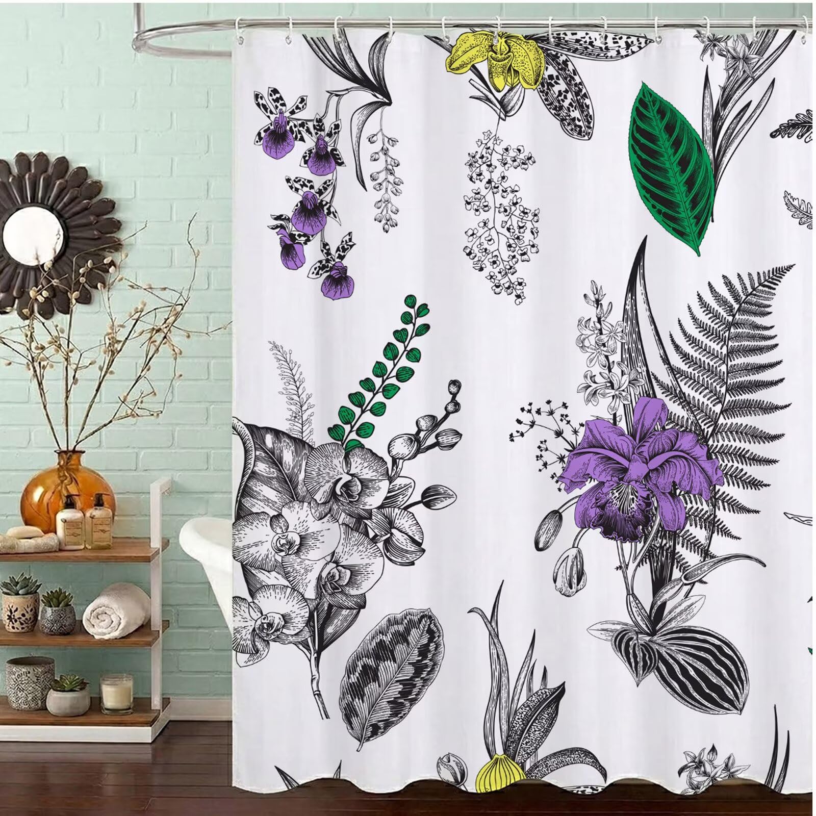 Rideau de douche violet et blanc 300x200 pour baignoire et douche italienne