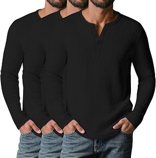 3 Pack Men’s Waffle Henley Casual Shirts