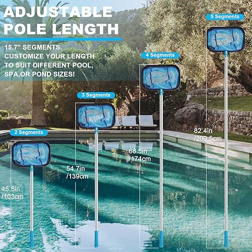 Miniatura 5 de SANLIKE Desnatador de piscina, red de piscina con poste de acero inoxidable de 6.8 pies, 5 secciones, redes de piscina para limpiar los mejores