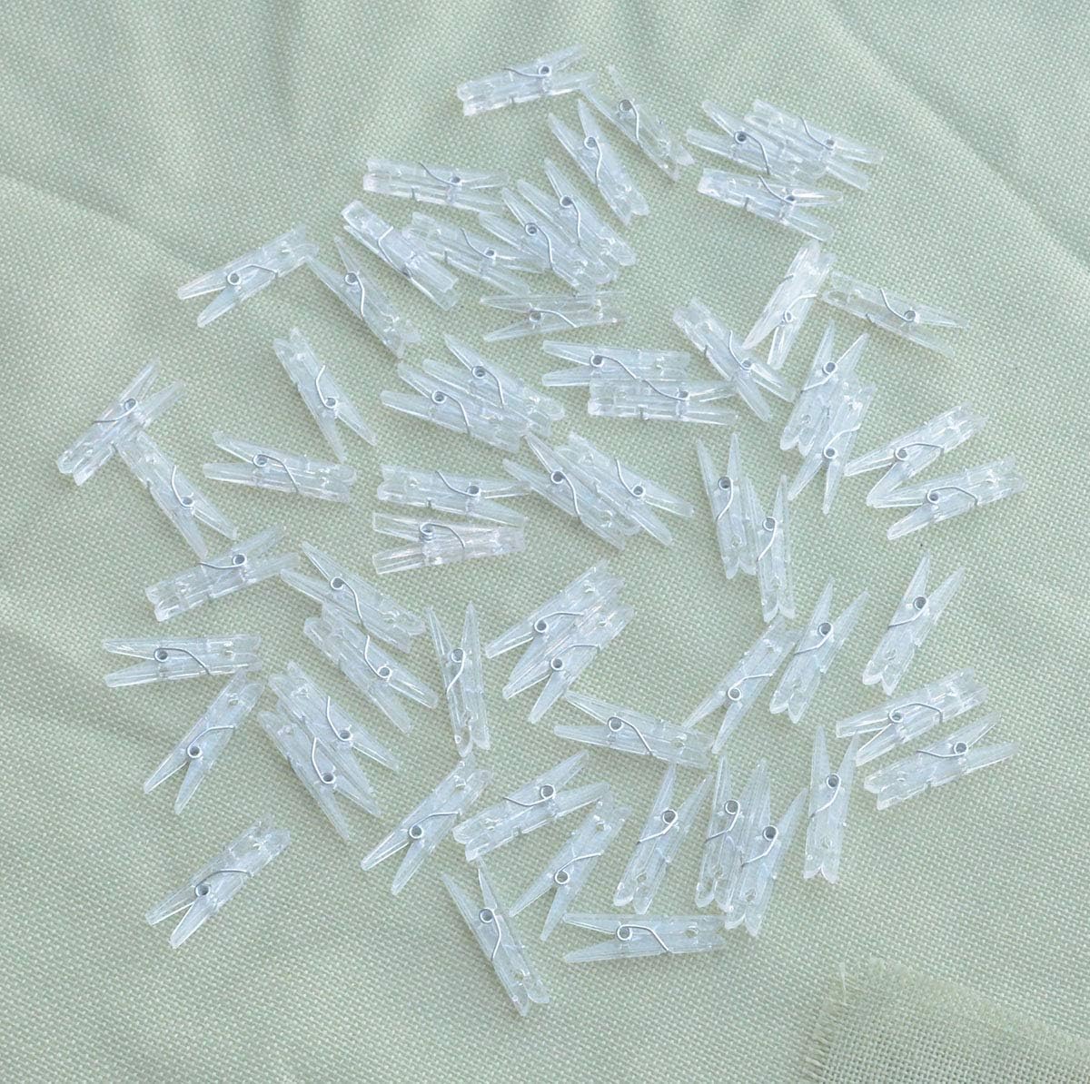 100 Pcs Mini Plastic Pins, 1.37 Inch Clear Utility Paper Clips, Clothespins, Mini Clothes Pins for Photos, String Fairy Lights (100)