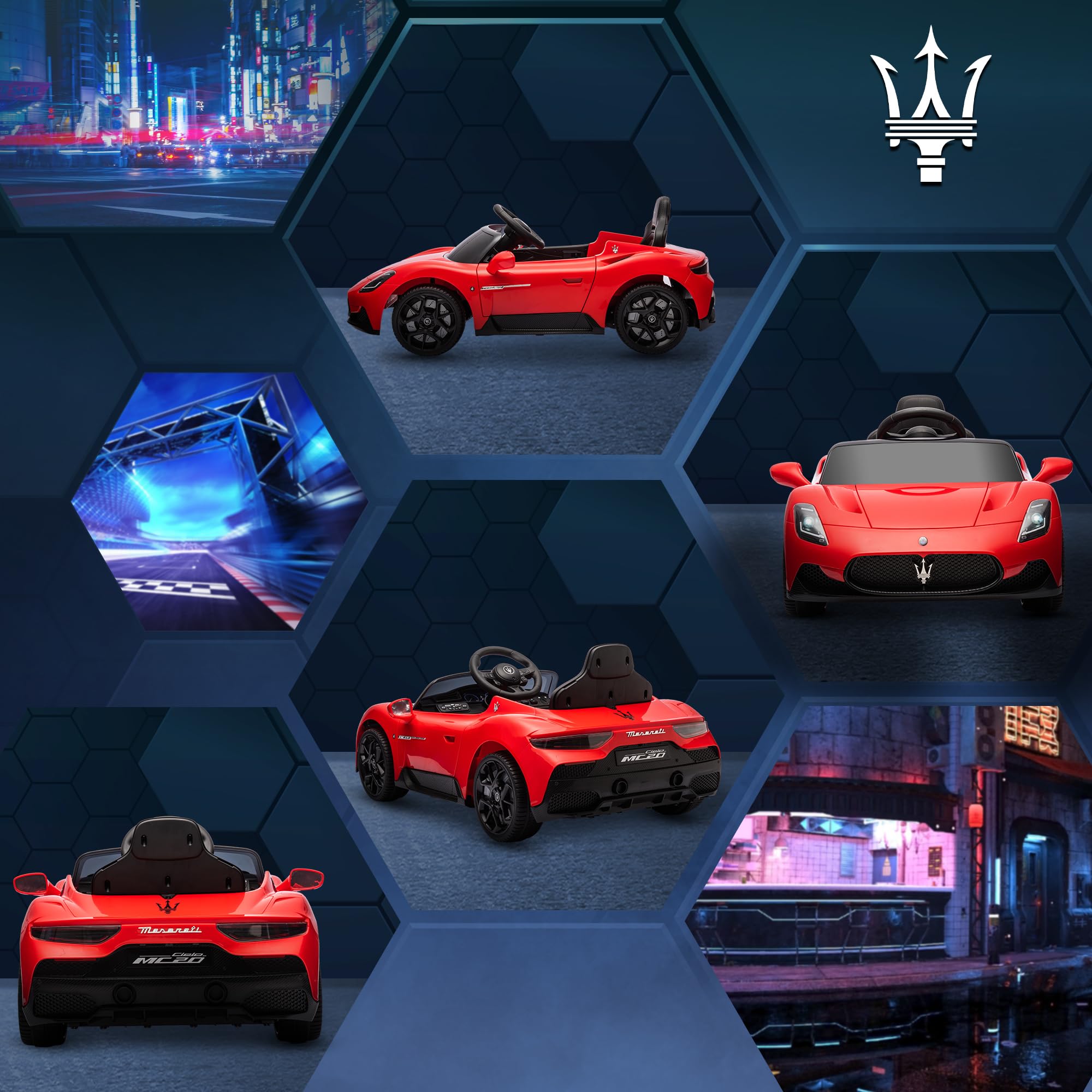 AIYAPLAY Macchina Elettrica per Bambini 3-6 Anni 12V Licenza Maserati MC20, 3-5km/h Auto Elettrica per Bambini con 2 Motori, Sospensioni, Telecomando, Musica, Clacson e Fari LED, Rosso