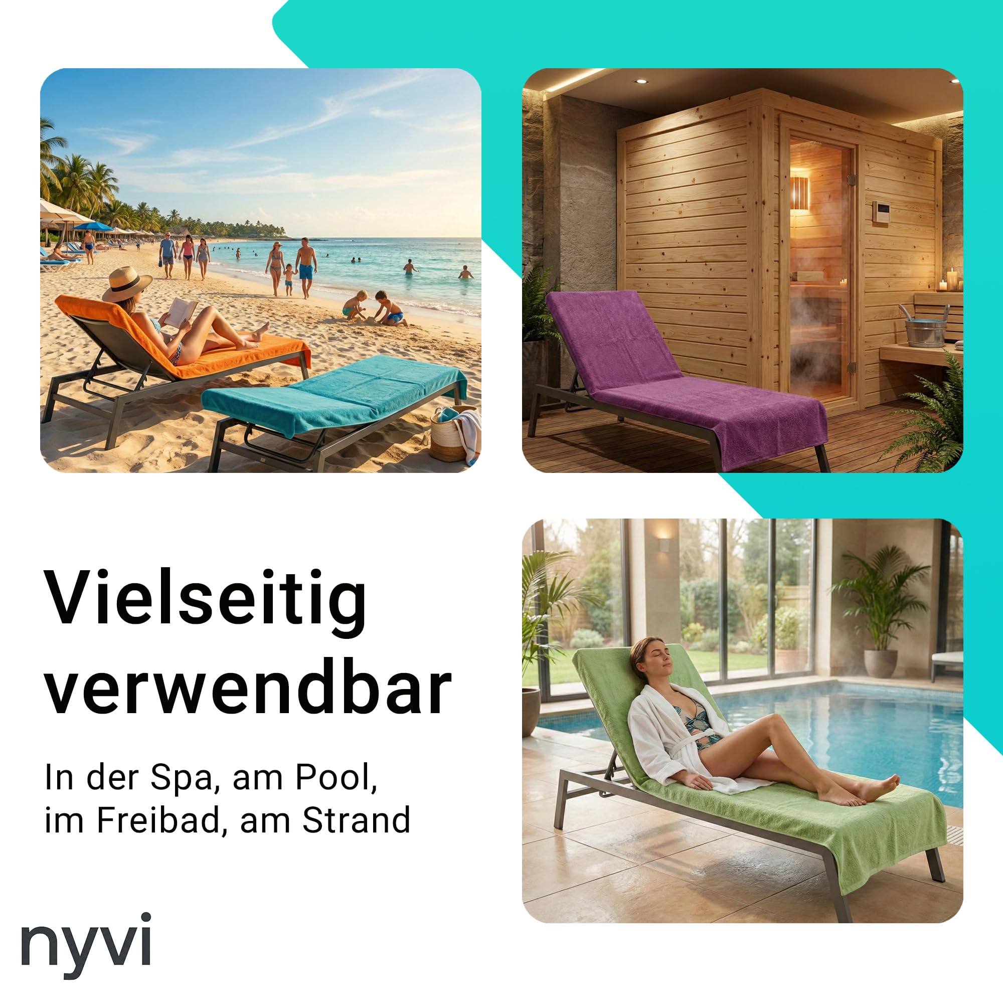NYVI Frottee Schonbezug für Gartenliege NYVISpa 75x200 cm Grau - Hygiene Liegestuhlauflage für Sonnenliegen Strandliegen - Handtuch Bezug - OEKO-TEX 100