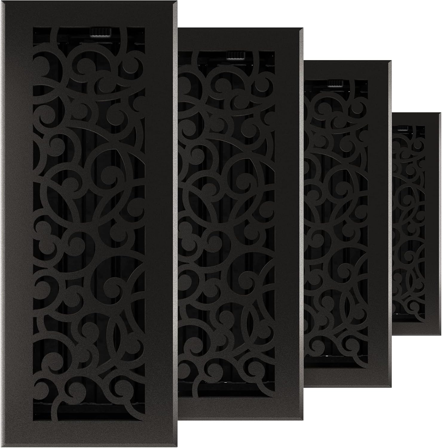 Imperial RG3375 Cast Iron Wonderland Decorative Floor Register, 4 x 12-Inch, Matte Black, 4 Pack