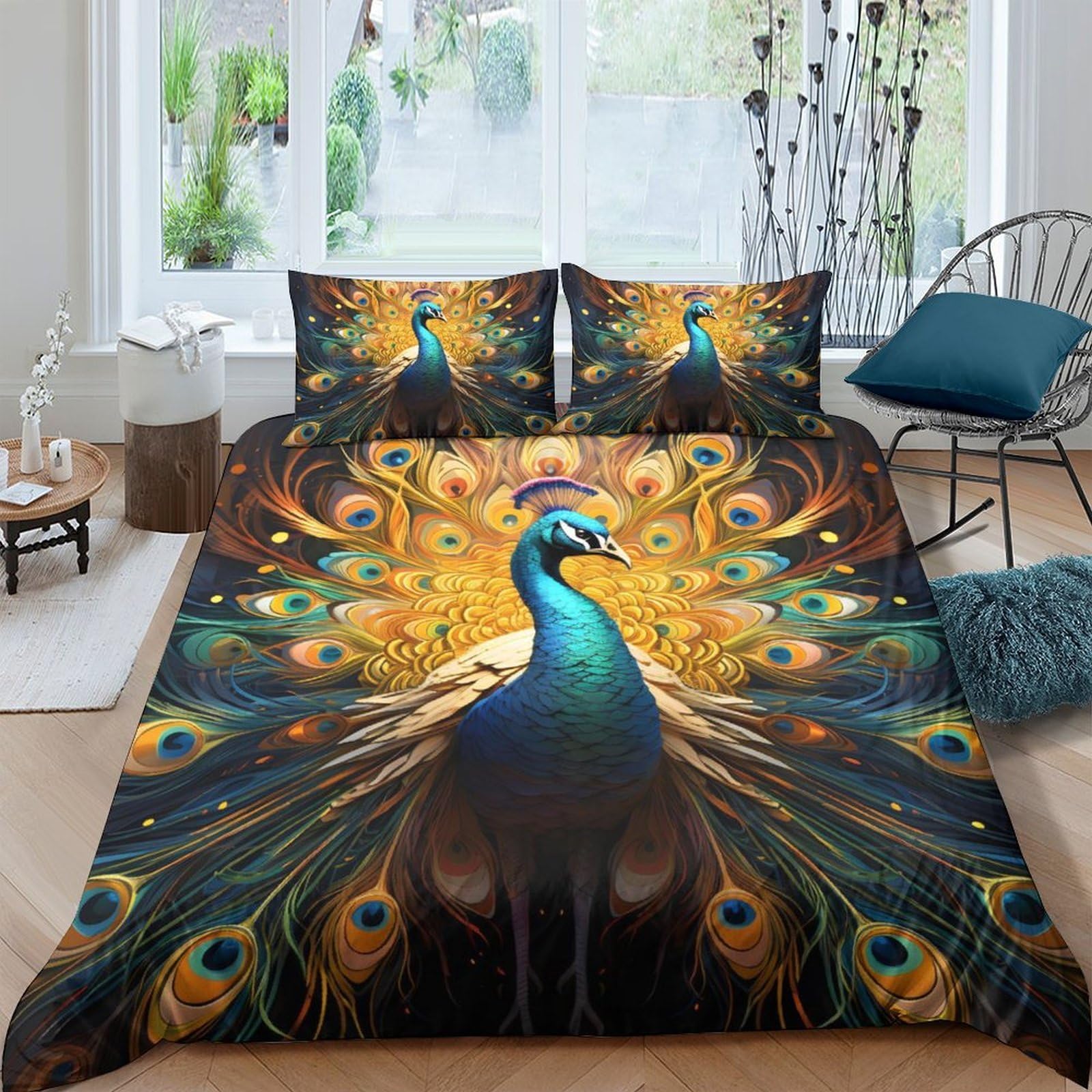 Ctjqhvkz Style-5 3D Printed Peacock Feather Fitted Sheet Microfiber Soft Anti-Slip Mattress Cover For Bedroom Guest Room Dorm Decor Single（135X200cm）