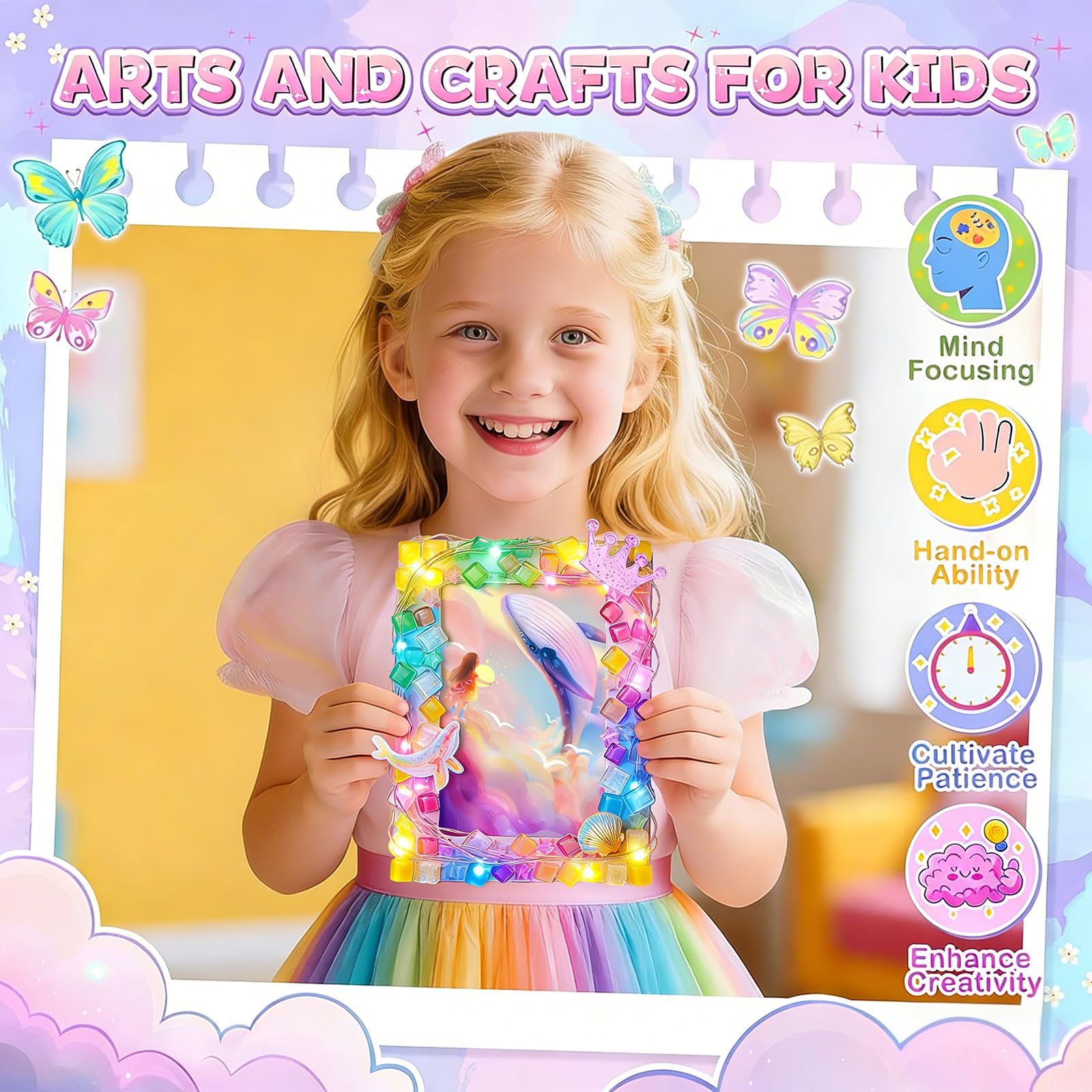 YUPDFGB Mosaic Magic Lights Photo Frame, Craft Kit, Colourful Mosaic Tiles, Light Up - Image 4