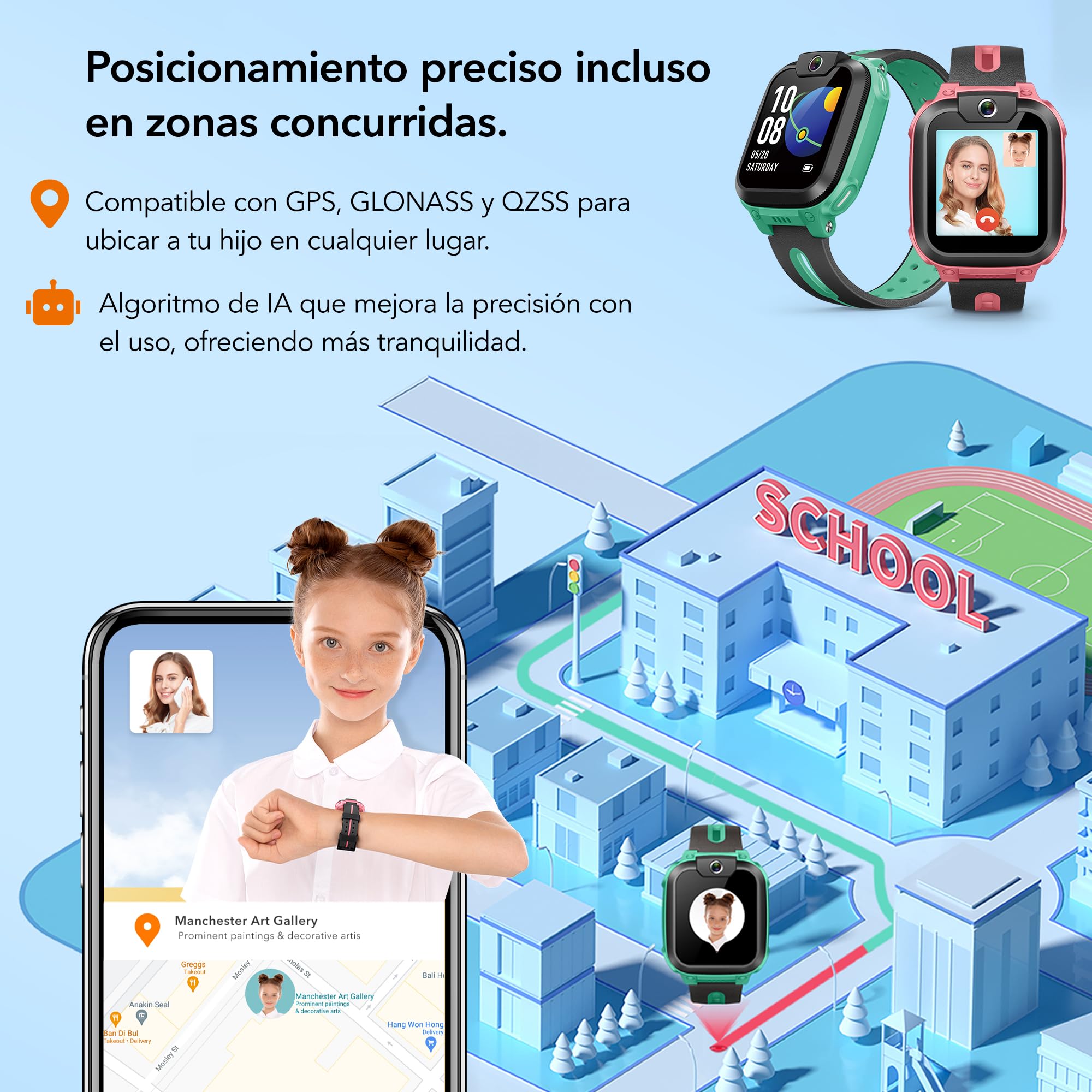 imoo Z1 Reloj Inteligente Niño 4G, Reloj Niño con Videollamada, Reloj GPS Niños con Llamada, Chat, SOS, Smartwatch Niños con Class Mode, Waterproof IPX8, Relojes Niña Watch -Verde