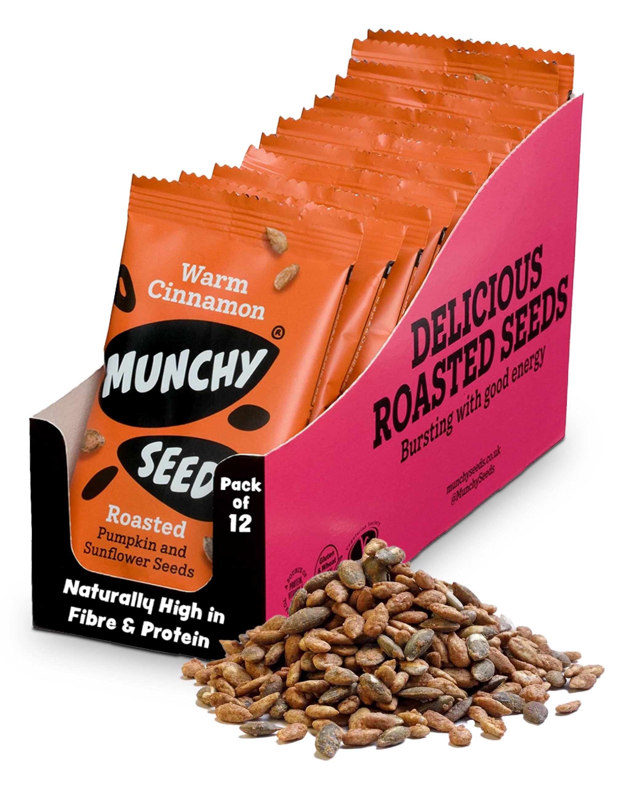 Munchy Seeds Warm Cinnamon Snack Packs, 12 x 25g - Lunchbox Ready, Cinnamon Seed Mix, Great for On-the-Go Snacking, Perfect for Baking, Oatmeal, Rich in Vitamins, Warm Cinnamon Flavour Seeds