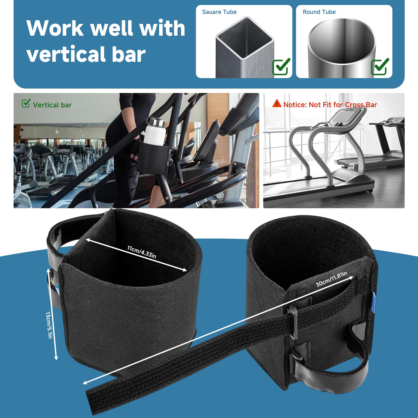 Xxerciz Porte-gobelet, Tapis de Course, Porte-Bouteille d'eau avec Deux Sangles réglables, Support Universel pour Poussette, vélo, Fauteuil Roulant, Chariot de Golf, déambulateur, Scooter (Noir)