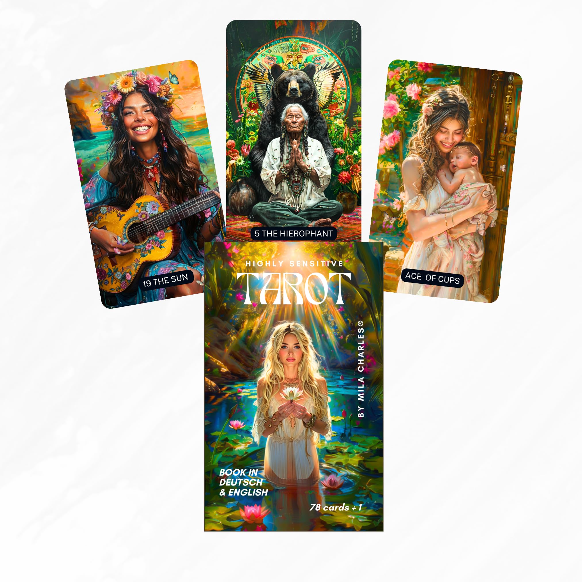 Talia Tarot Heartlight 78 kart ze złotym wykończeniem dwujęzyczna niemiecki angielski