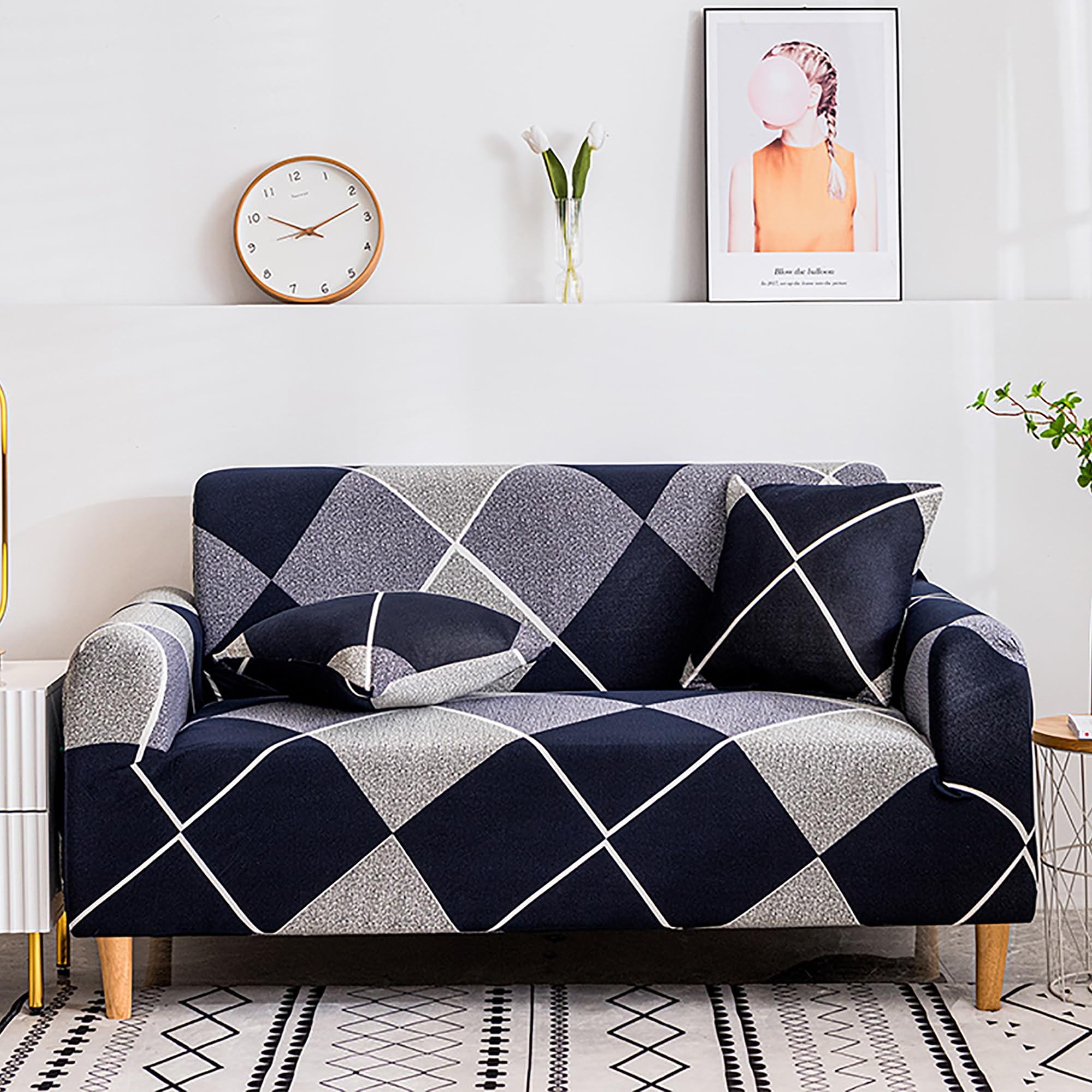 Story@Home Sofa Cover - 2 Seater, Orange & Beige -28