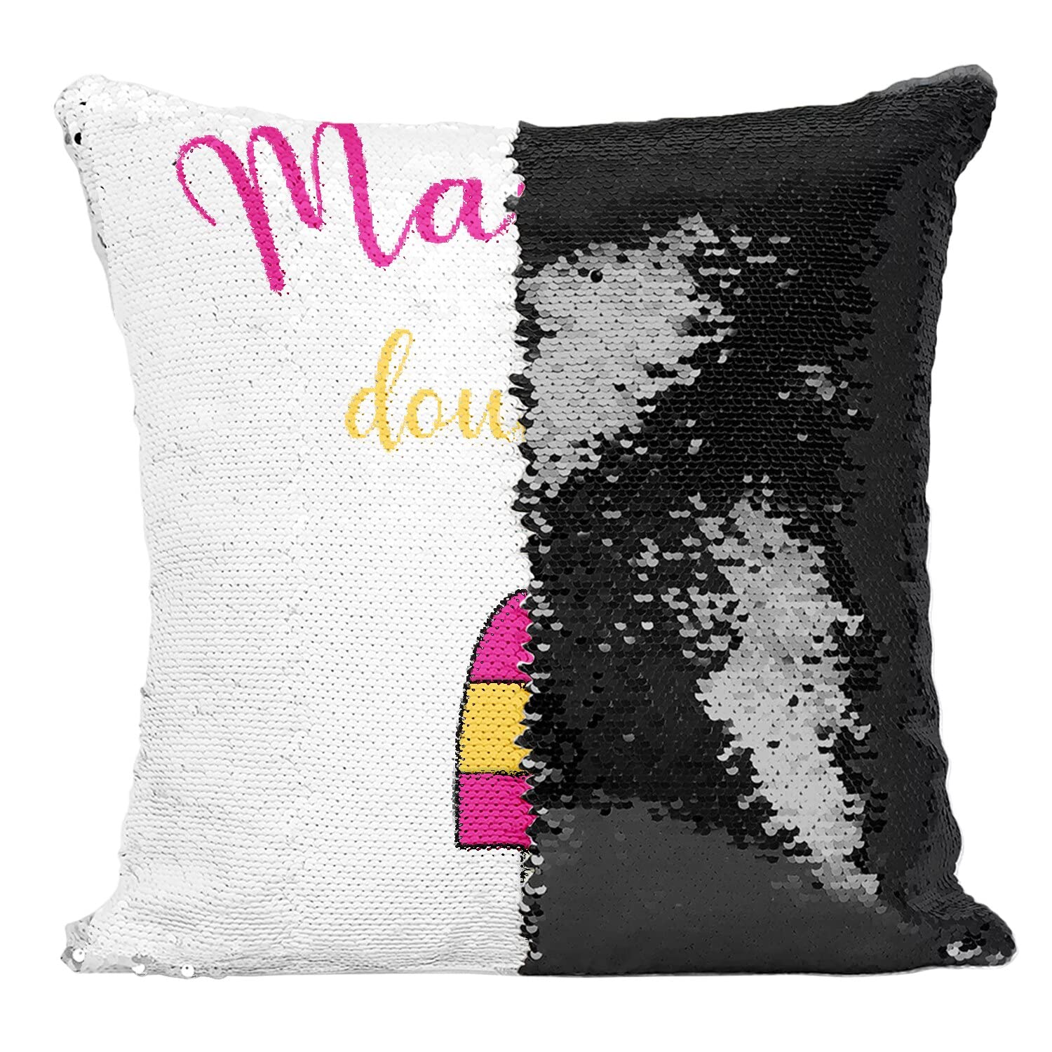 Housse sequin paillettes noir Maman Douceur : grand coussin décoratif et brillant