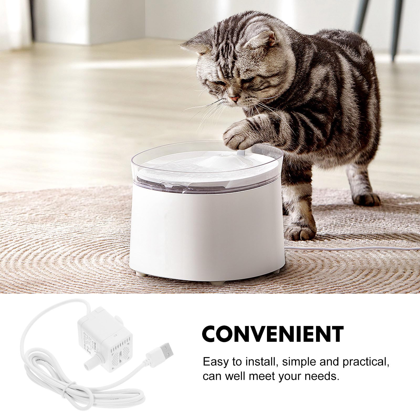 Toyvian Pompe Fontaine à Eau pour Chat USB Compacte et Silencieuse, Pompe Submersible en Abs 3w 150l/h pour Fontaines à Animaux Domestiques
