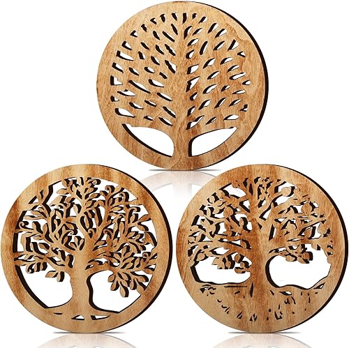 Beeveer 3 salvamanteles de madera de árbol de la vida, soporte para ollas y platos redondos, resistente al calor, soporte para bandeja caliente de Beeveer 3 salvamanteles de madera de árbol de la vida, soporte para ollas y platos redondos, resistente al calor, soporte para bandeja caliente de