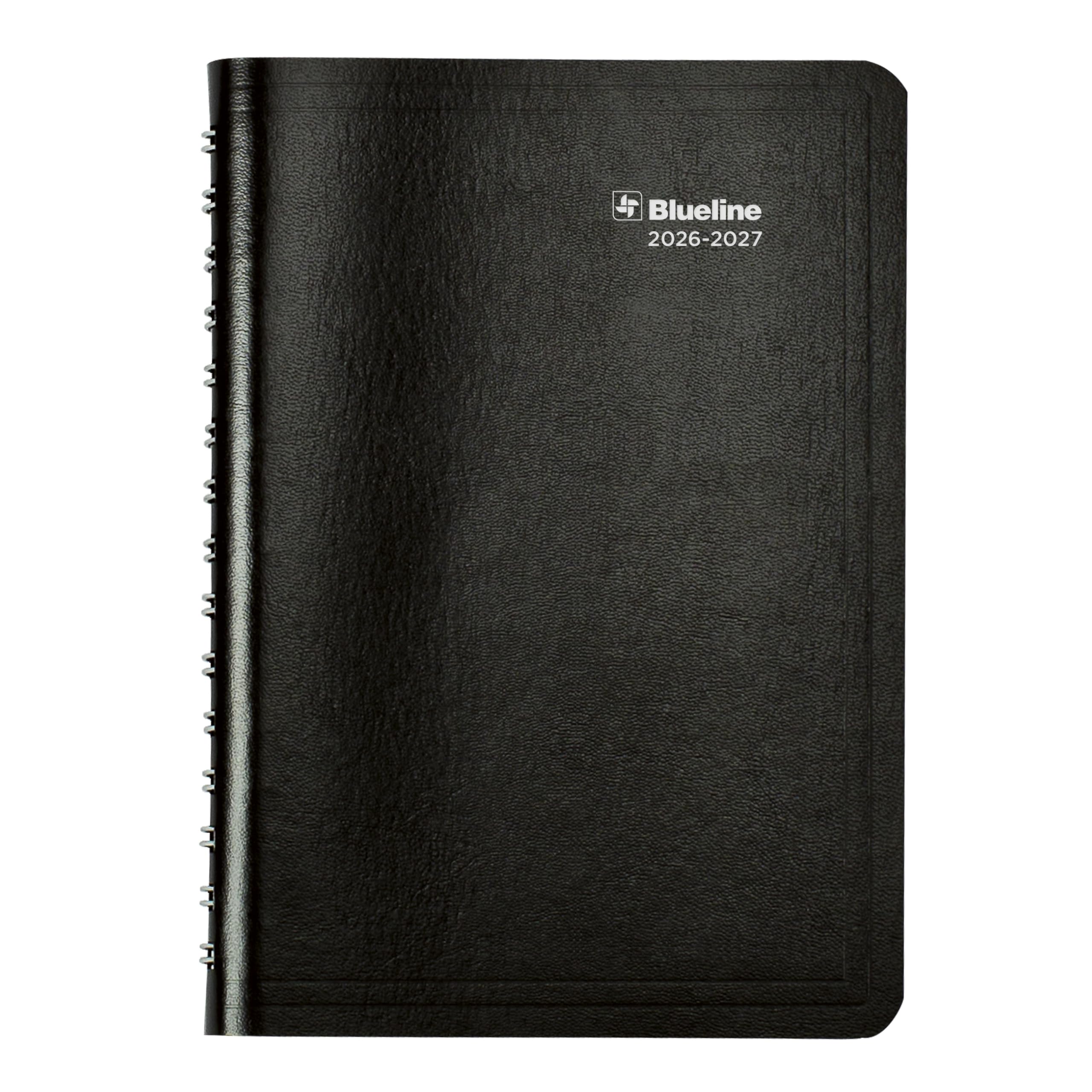 Blueline® Essential - Agenda académica diaria/mensual, agosto de 2026 a julio de 2027, encuadernación de doble alambre, cubierta Vicuana suave, 8 x 5 pulgadas, color negro (CA201.BLK)