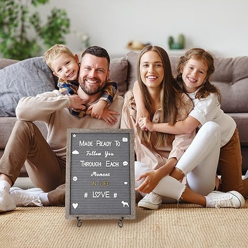 Miniatura 28 de Tablero de letras de fieltro – precortadas y clasificadas, 725 caracteres blancos y dorados, letras cursivas, grandes, cambiables con soporte, Gris