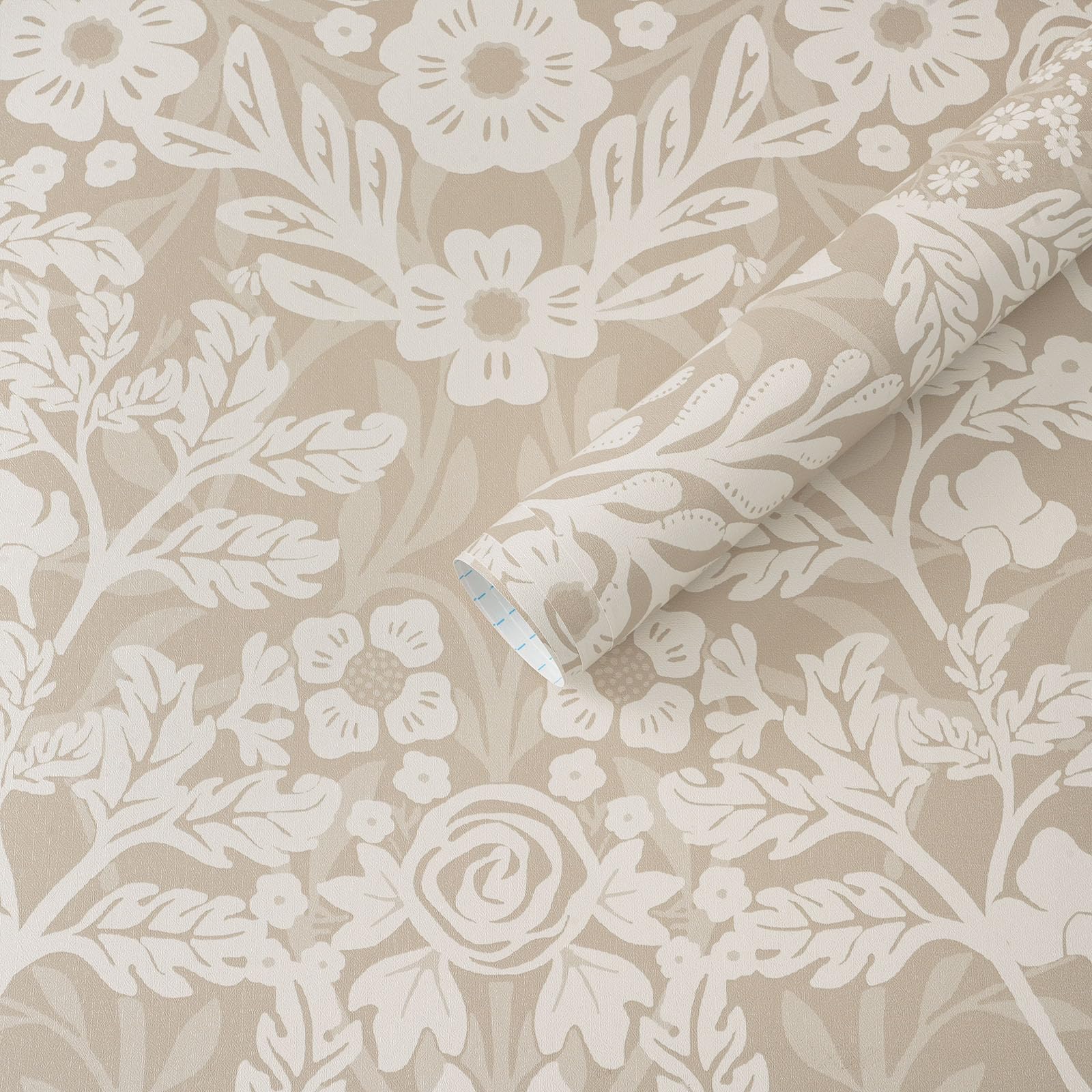 Tapeta samoprzylepna, brązowe kwiaty, tapeta samoprzylepna, 44 x 1000 cm, nowoczesna tapeta kwiatowa, odklejana, wodoszczelna, tłoczona folia samoprzylepna do mebli, kuchni, sypialni