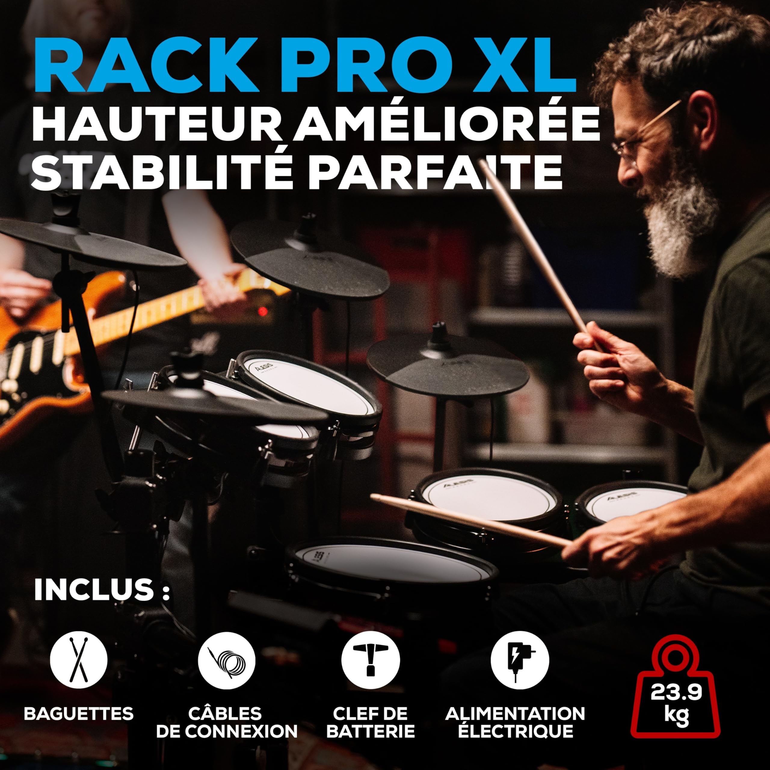 Alesis Nitro Pro XL Batterie Électronique de 10 Pièces avec Pads Double Zone Silencieux, Plus de 500 Sons BFD, Bluetooth, Drumeo, MIDI USB