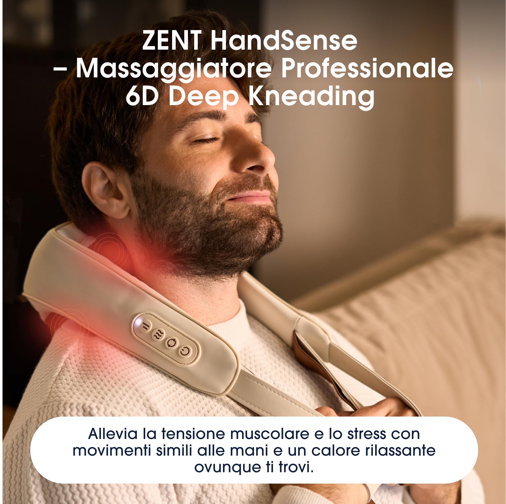 ZENT Massaggiatore Cervicale senza fili con Calore, Massaggiatore schiena e collo, Massaggio collo TuiNa Shiatsu 6D, Fino a 90 Minuti di Autonomia, Massima Libertà di Movimento