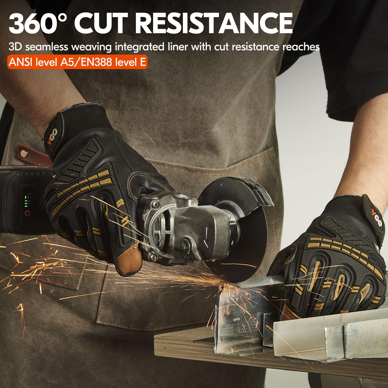 Vgo... Guantes de Trabajo Anti Corte Hombre, Guantes Resistentes al Corte 360° para Carpintería Forestal Almacén Camionero, 1 par