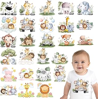 26pcs Forest Animal Iron On Transfers - DTF Transfers Ready to Press, Cute Iron on Decals Stickers for Baby Bodysuit, Heat Transfer Vinyl for Baby Onesie Bibs Decorating Kit