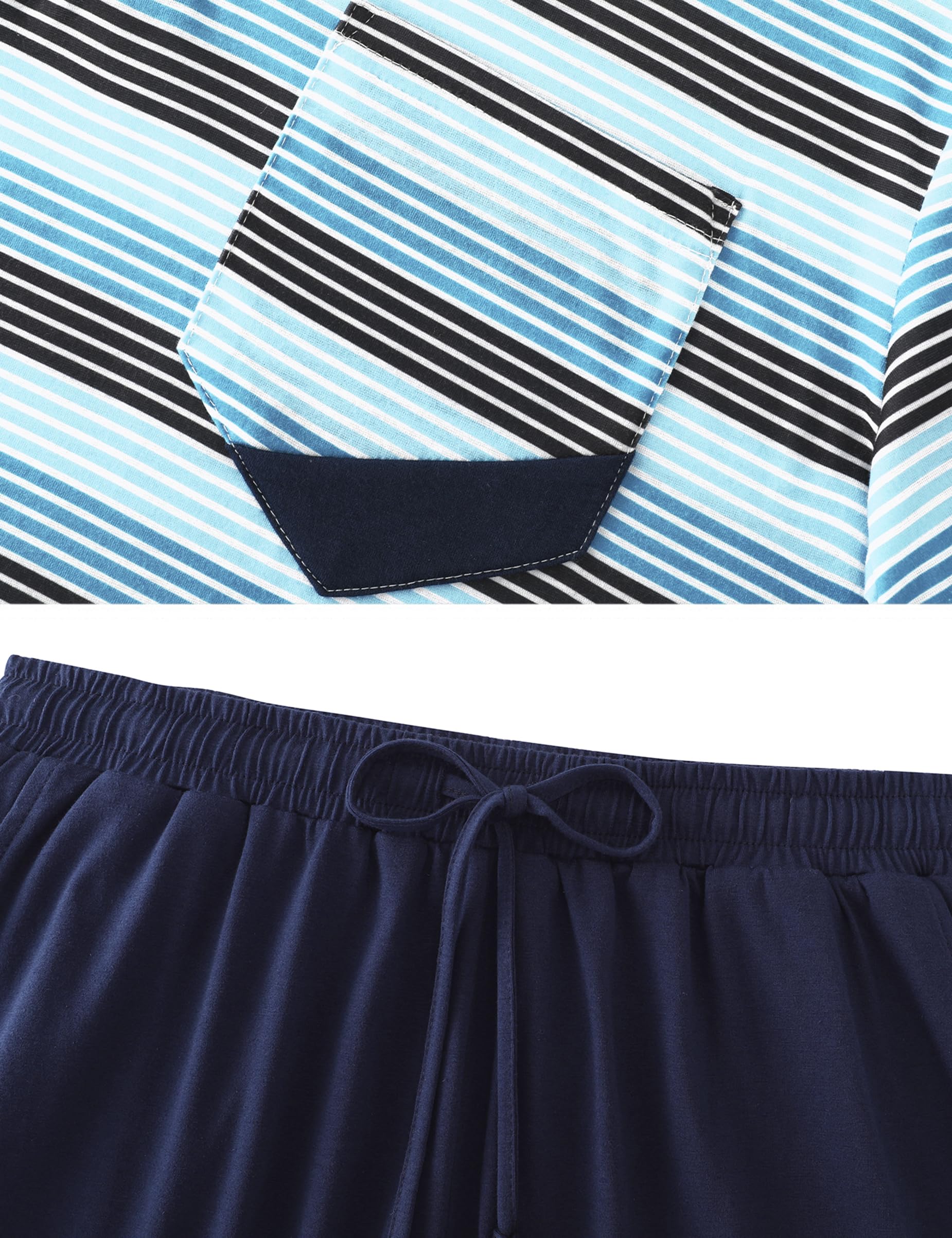 Pijamas Hombre Verano Algodón Conjunto de Pijama para Hombre Corto Ropa de Dormir de Rayas Manga Corta con Bolsillos 2 Piezas