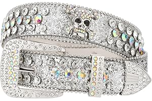 Mens Bling Diamond Studded Skull Belt: A Western Statement Piece for Fashion-Forward Cowboys and Cowgirls
