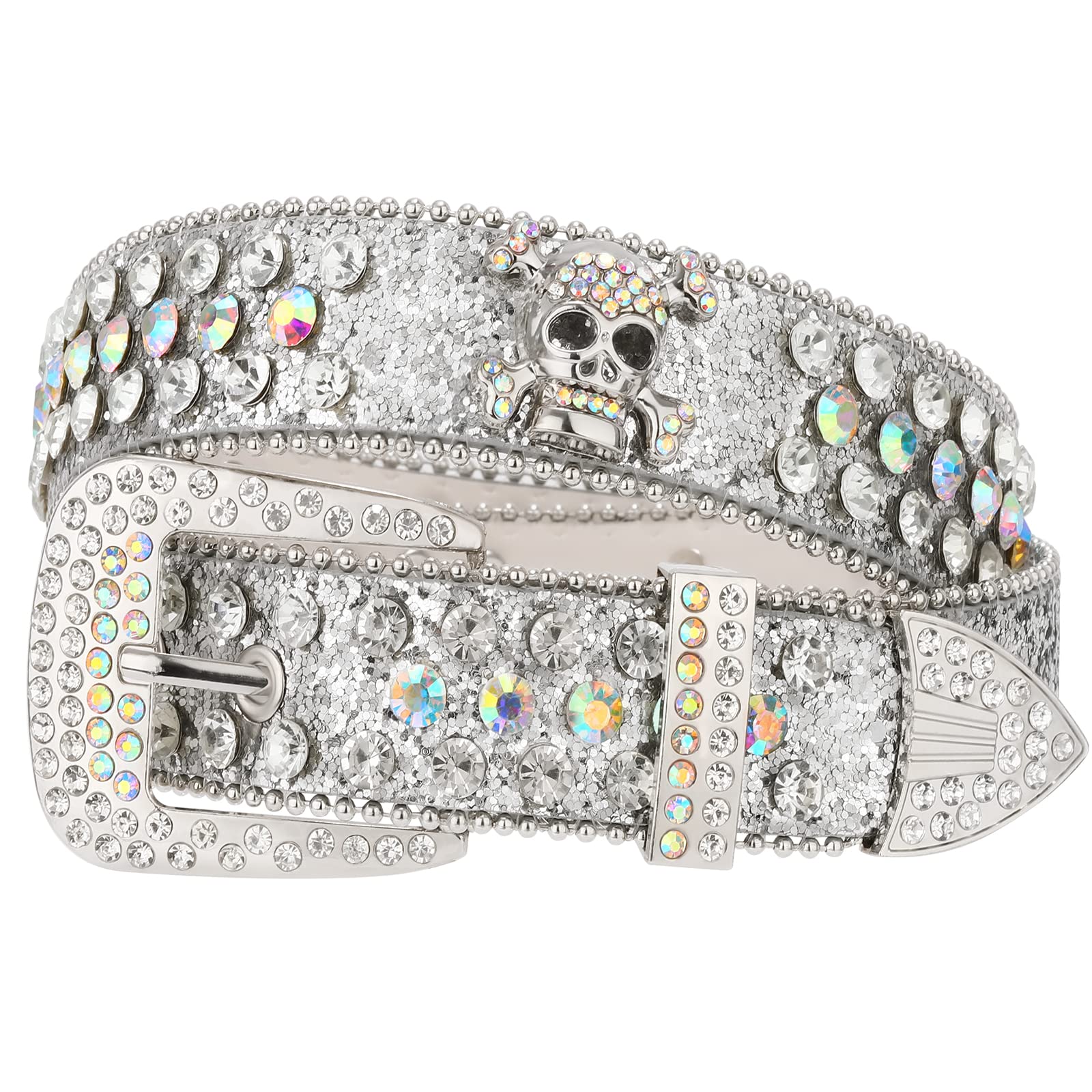 8937 Rhinestones Belt Shining Western Cowgirl Belts- Skulls Leather macoking Rhinestone Belts for Women Men, Bling Skull Western  main image 2