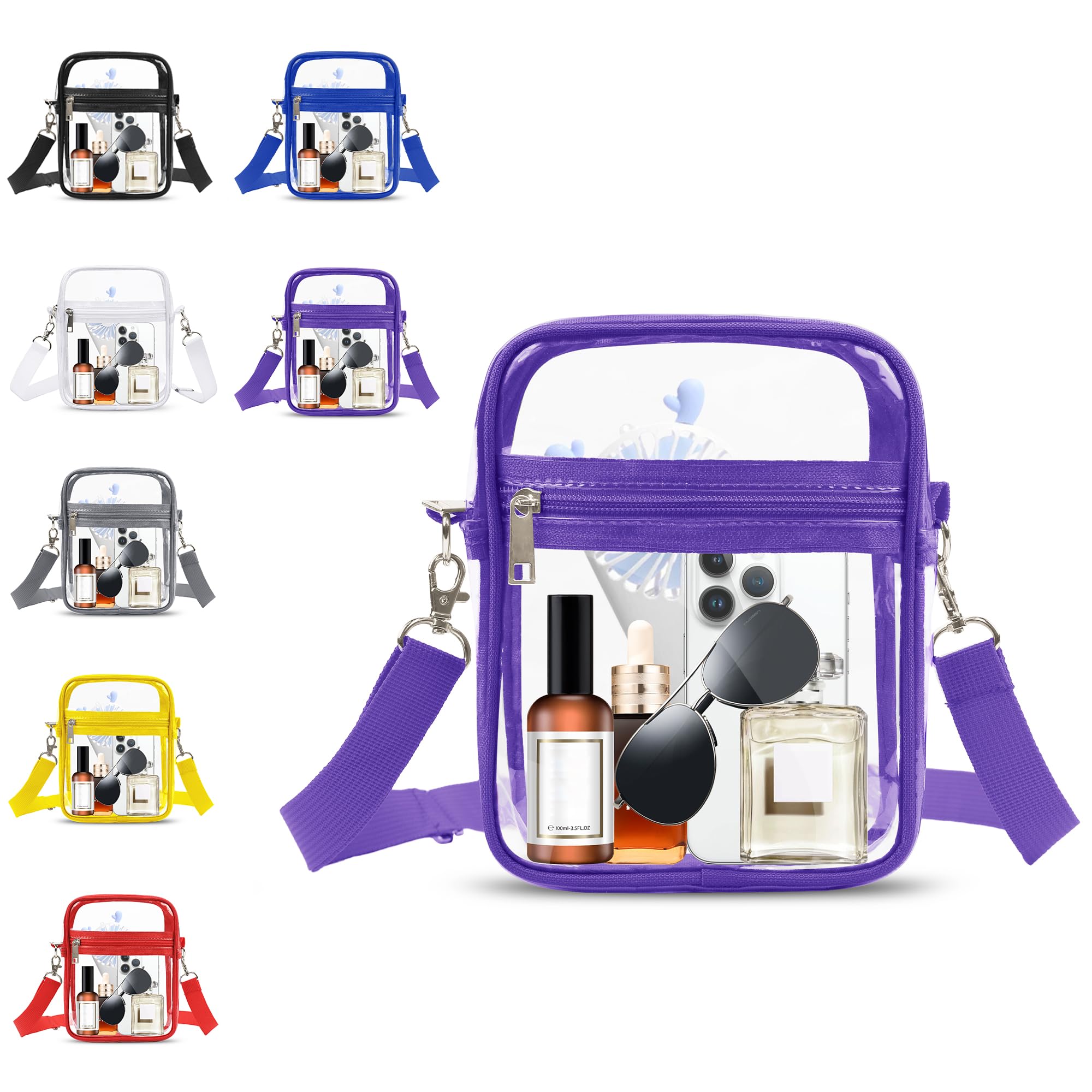Clear Crossbody Bag Stadium Approved See Through Purse Handbag,Small See Through Purse Handbag with Adjustable Shoulder Strap for Sports Purple