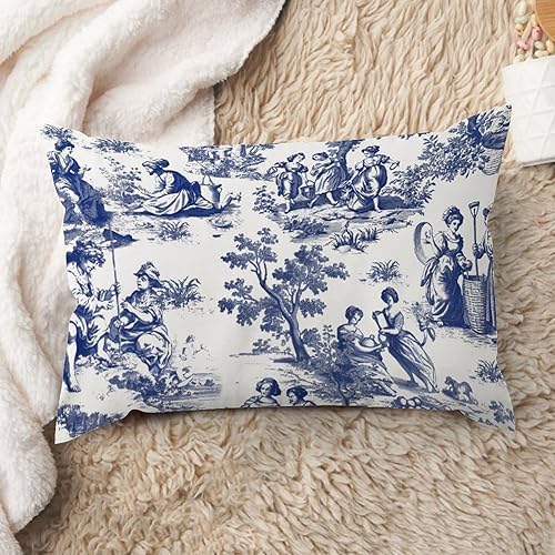 Vista 531 de ArogGeld Chinoiserie - Fundas de almohada escénicas asiáticas, estilo asiático, funda de almohada azul y verde Kelly, funda de cojín para decoración