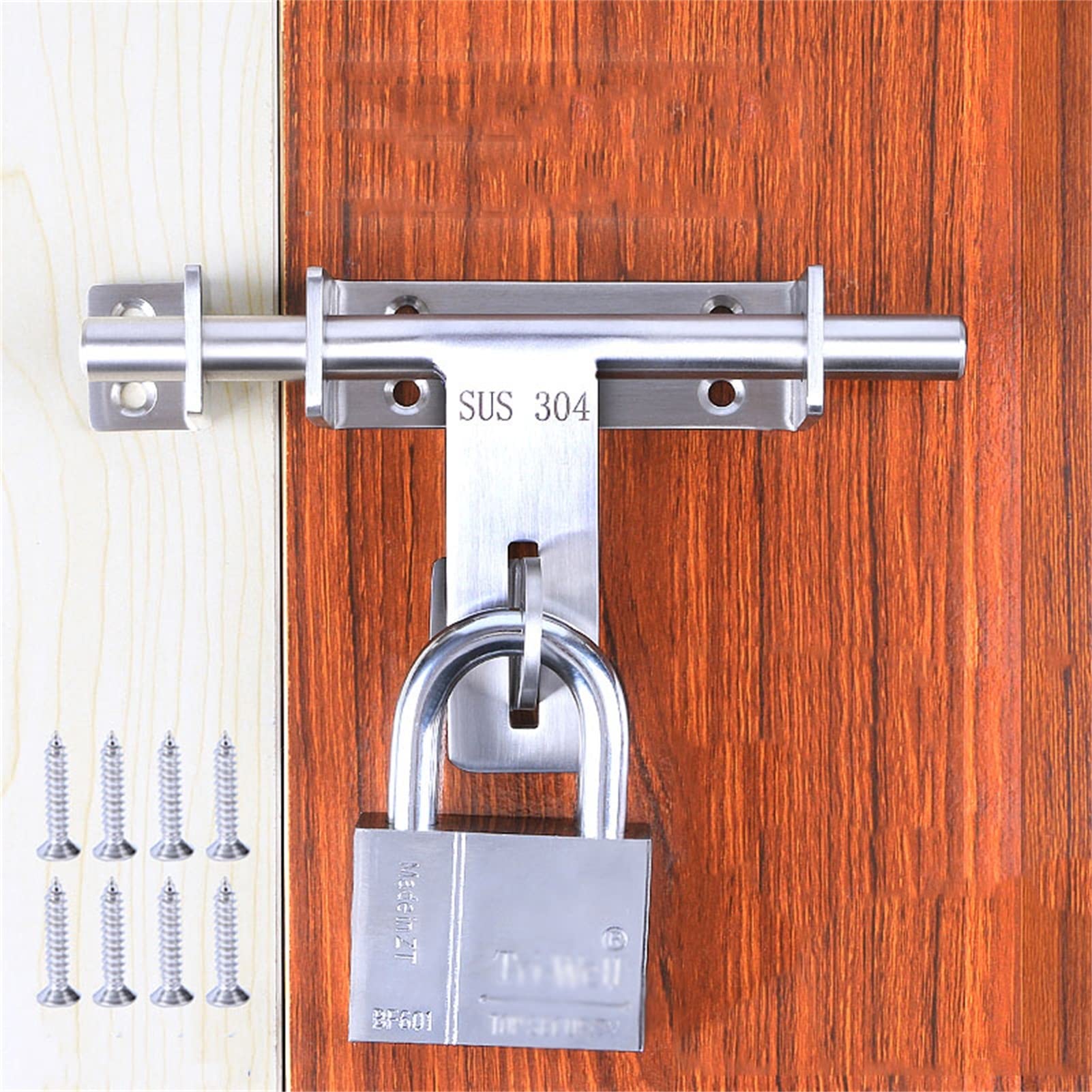Pestillo de la Puerta, Tarea Pesada Anti-oxidación Acero Inoxidable Durable Perno de pestillo Cerradura Deslizante Seguridad Perno de Barril sólido(B)