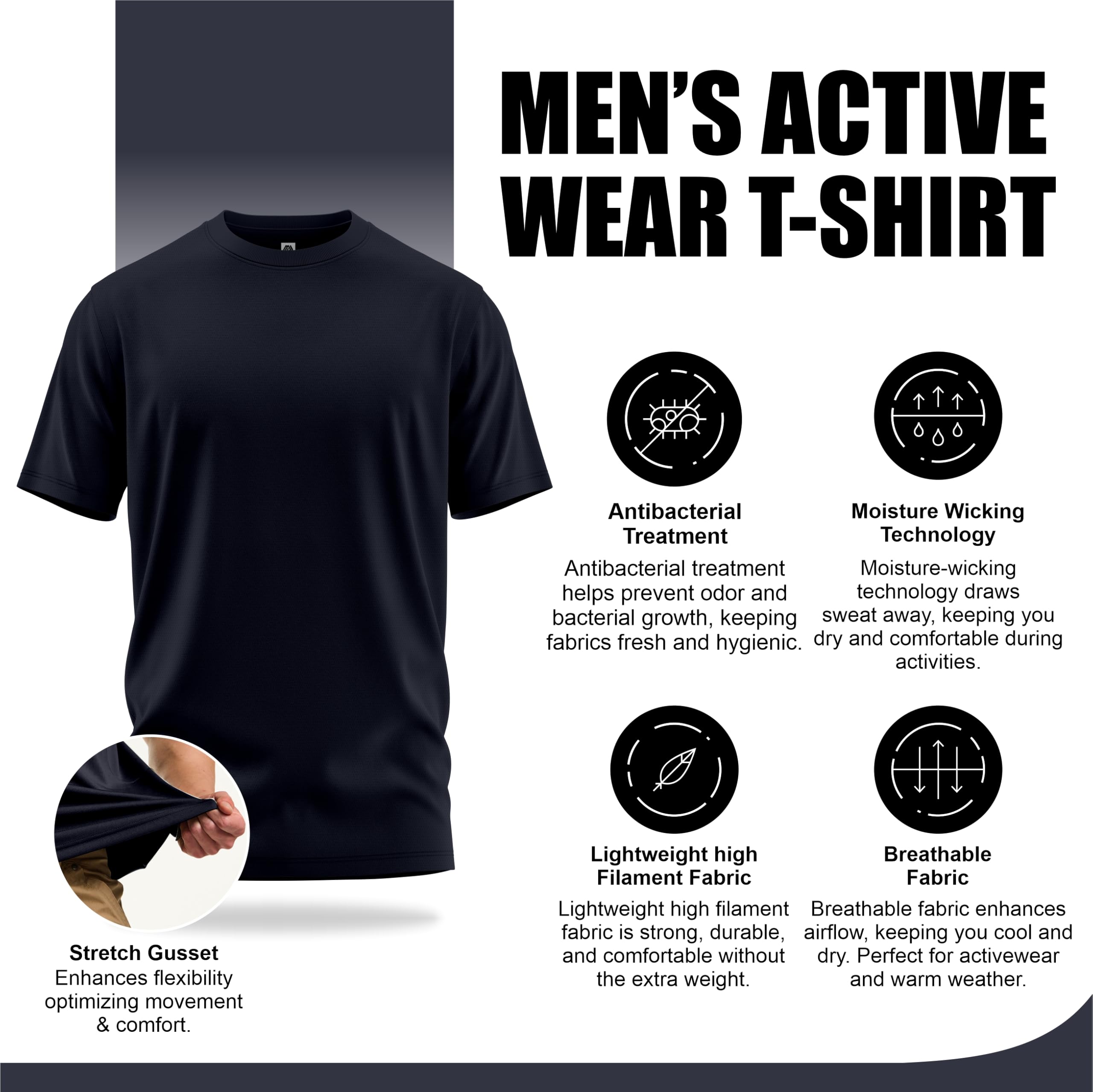 Toro Activa 3/5 Pack Mens Active T-Shirts Quick Dry Short Sleeve Tops Moisture Wicking Athletic Running Workout Shirts