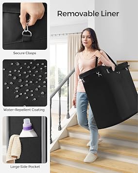 SONGMICS Laundry Basket with Wheels, 3-Section, 52.7 Gallons (199.5 L)