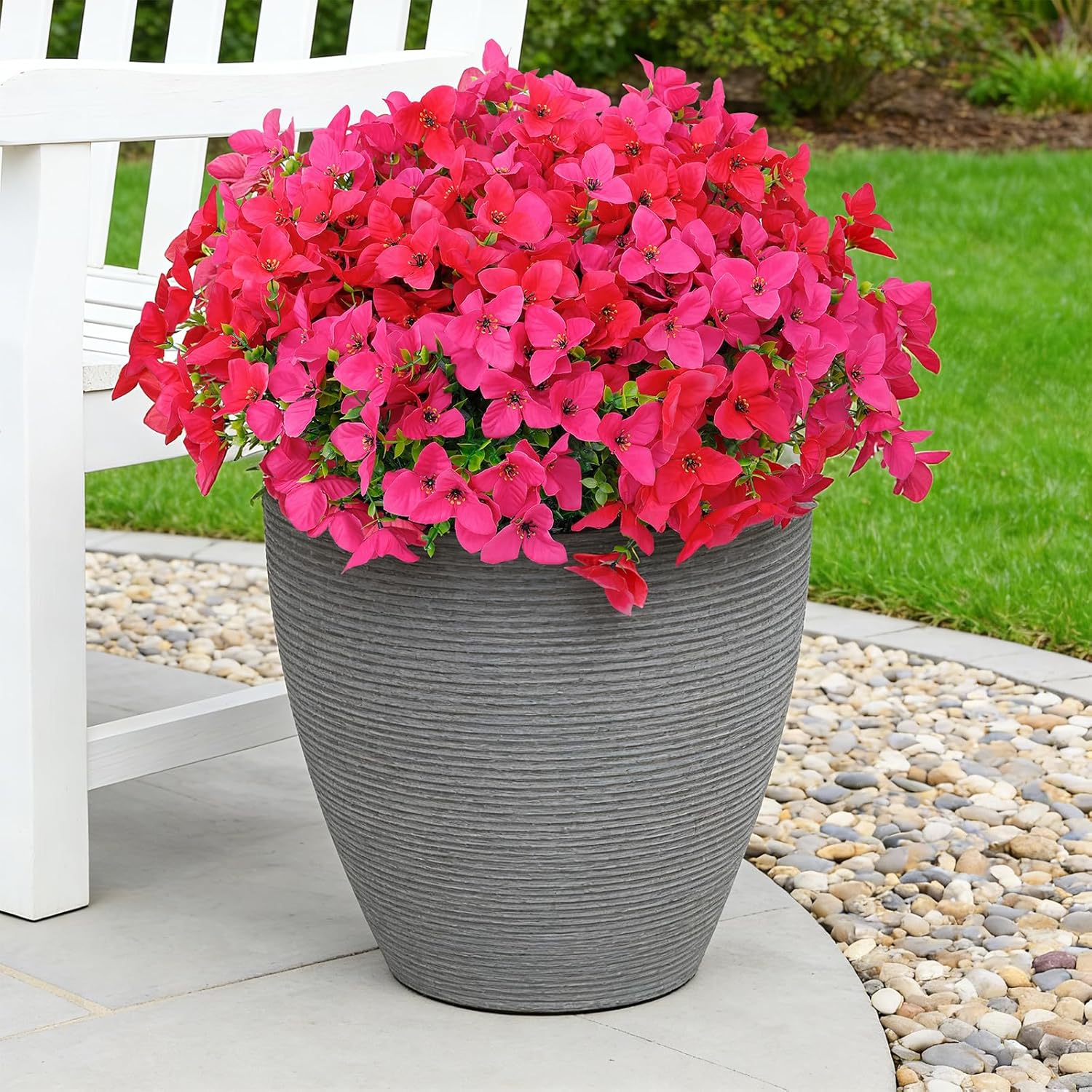 24 Bundles Artificial Flowers for Outdoors，Plastic Flowers Uv Resistant Fake Plants Bulk for Spring Summer Hanging Planter Porch Window Garden Home Decor