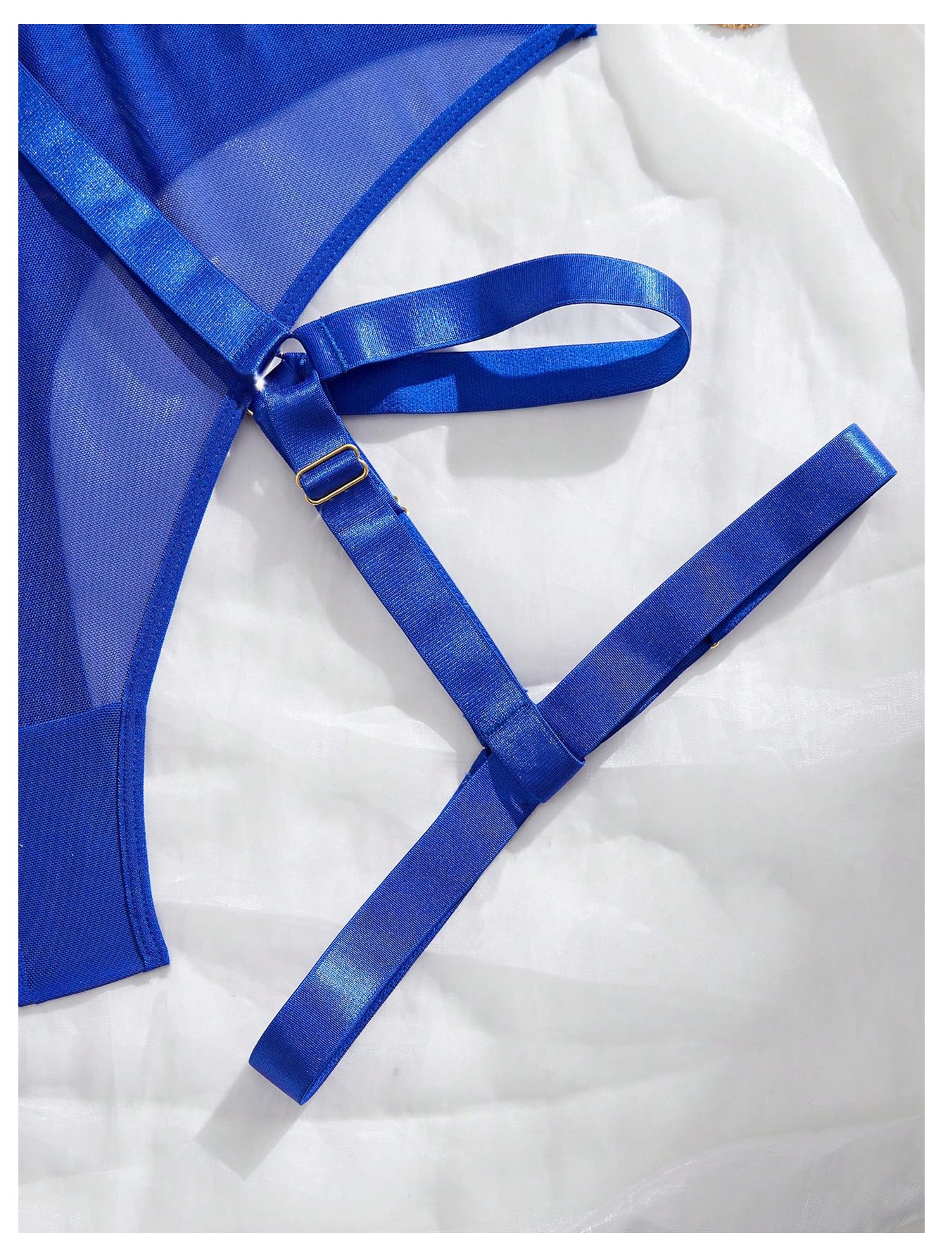 OYOANGLE Women's Plus Size One Piece Teddy Lingerie Sheer Mesh V Neck Garter Belt Babydoll Bodysuits