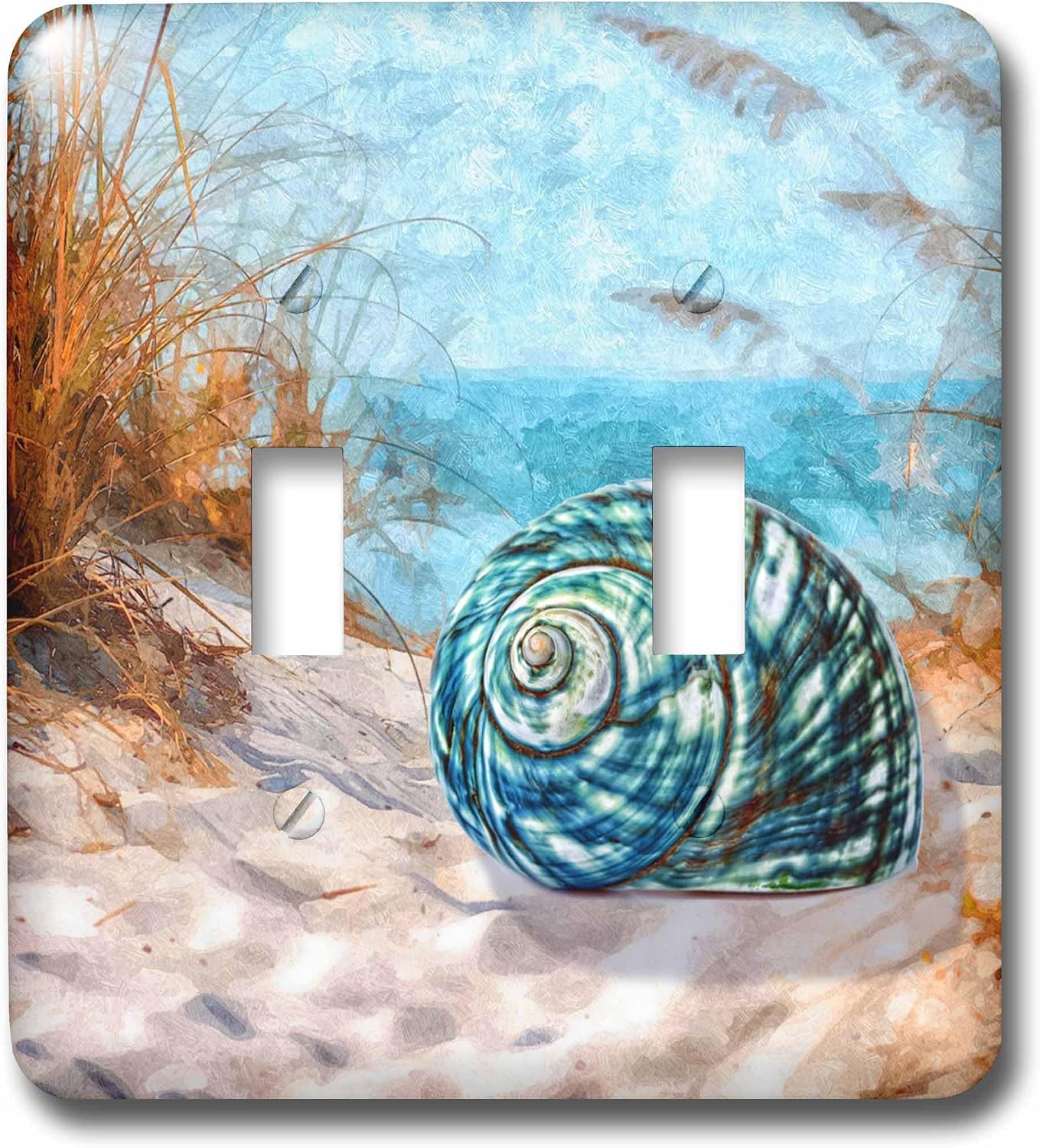 3dRose lsp_202960_2 Blue Seashell on the Beach in An Ocean Cove with Summer Grasses Double Toggle Switch
