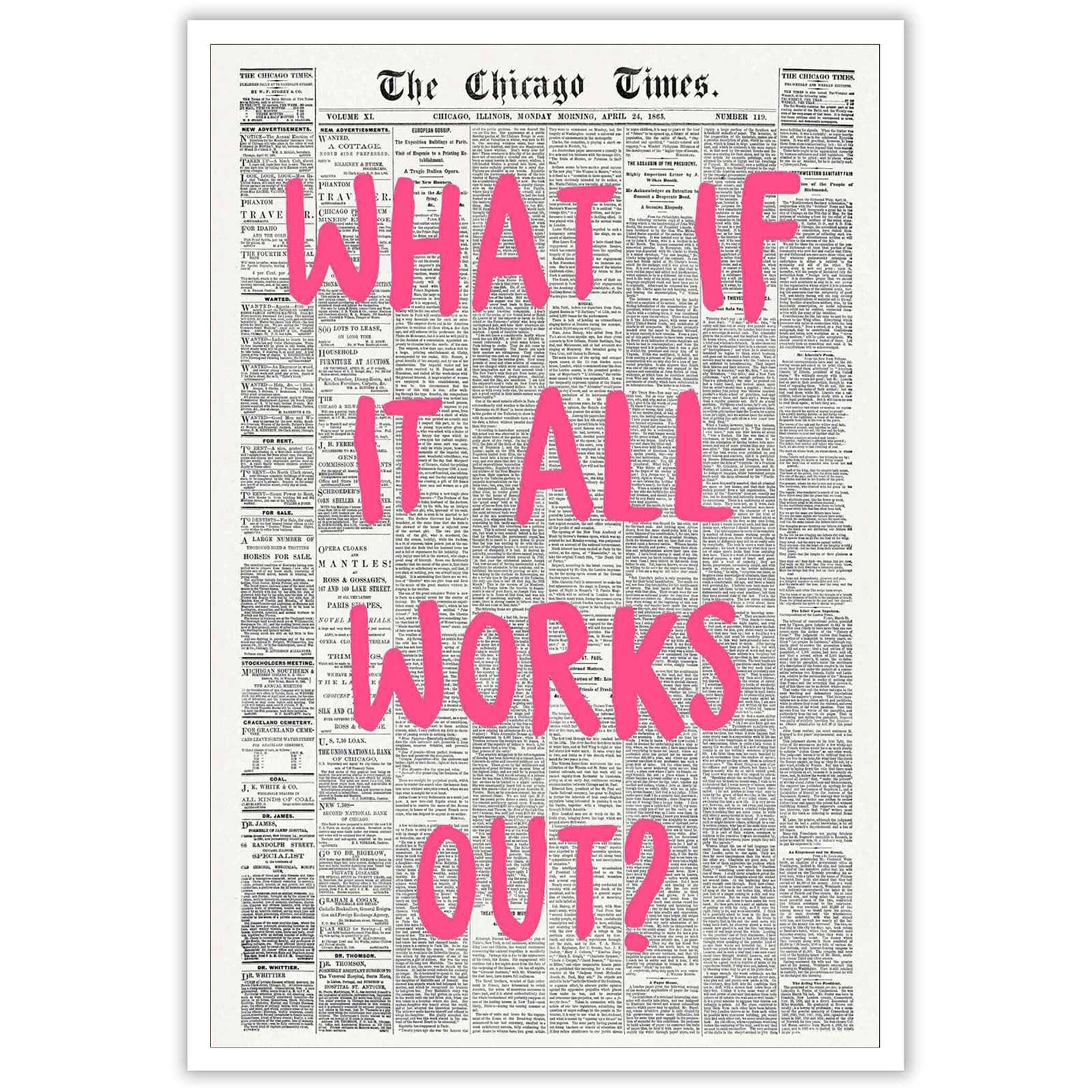 What If It All Works Out Poster Retro Newspaper Pink Font Canvas Wall Art Positive Affirming Quote Minimalist Prints Painting For Home Bedroom Dorm Wall Decor 8x12in Unframed โ image 1
