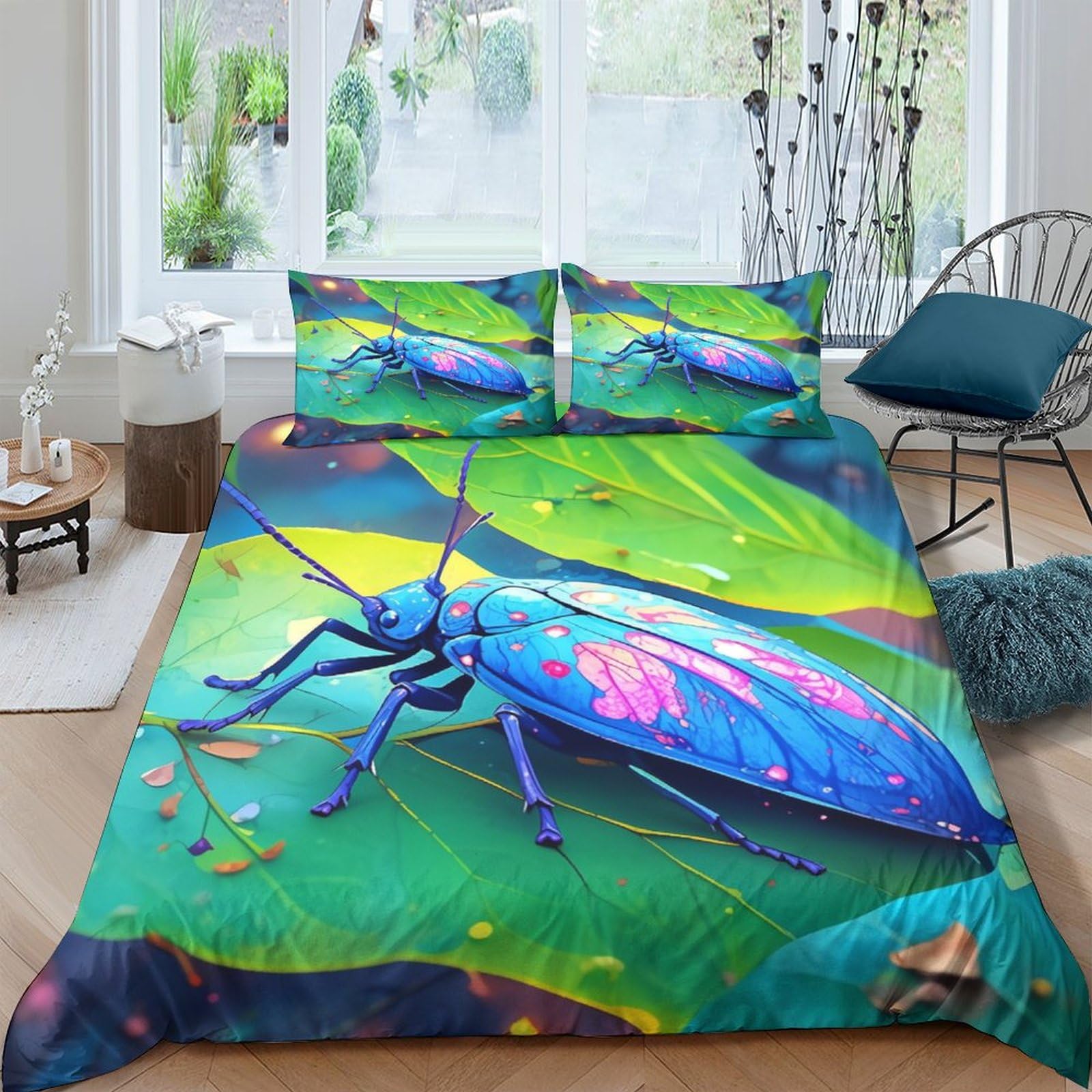 Housse de couette 200x200cm pour lit enfant hypoallergénique et douce motif insectes ICOBES