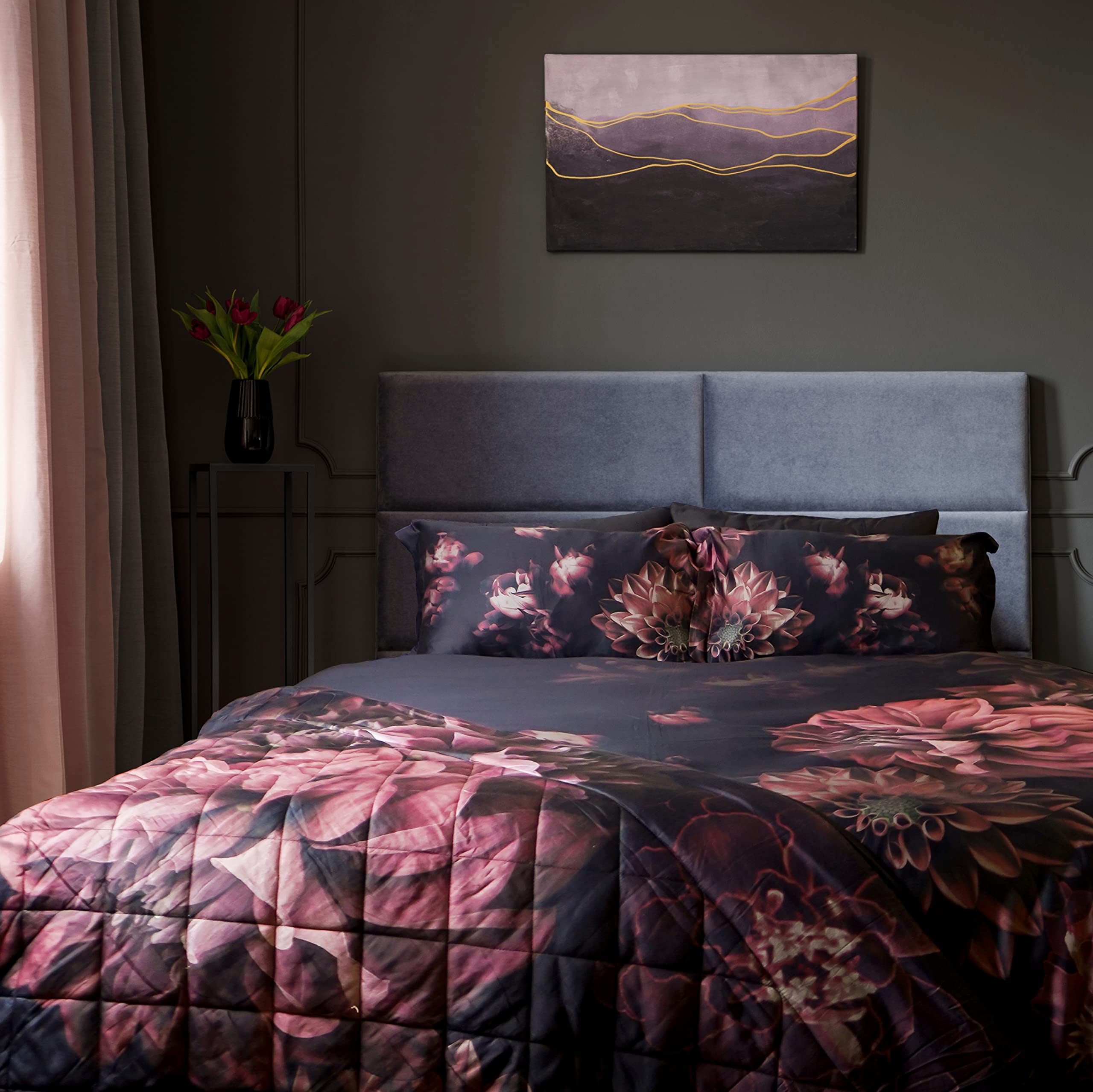 Housse de couette 100% satin de coton 350 fils au motif floral chic 220x240