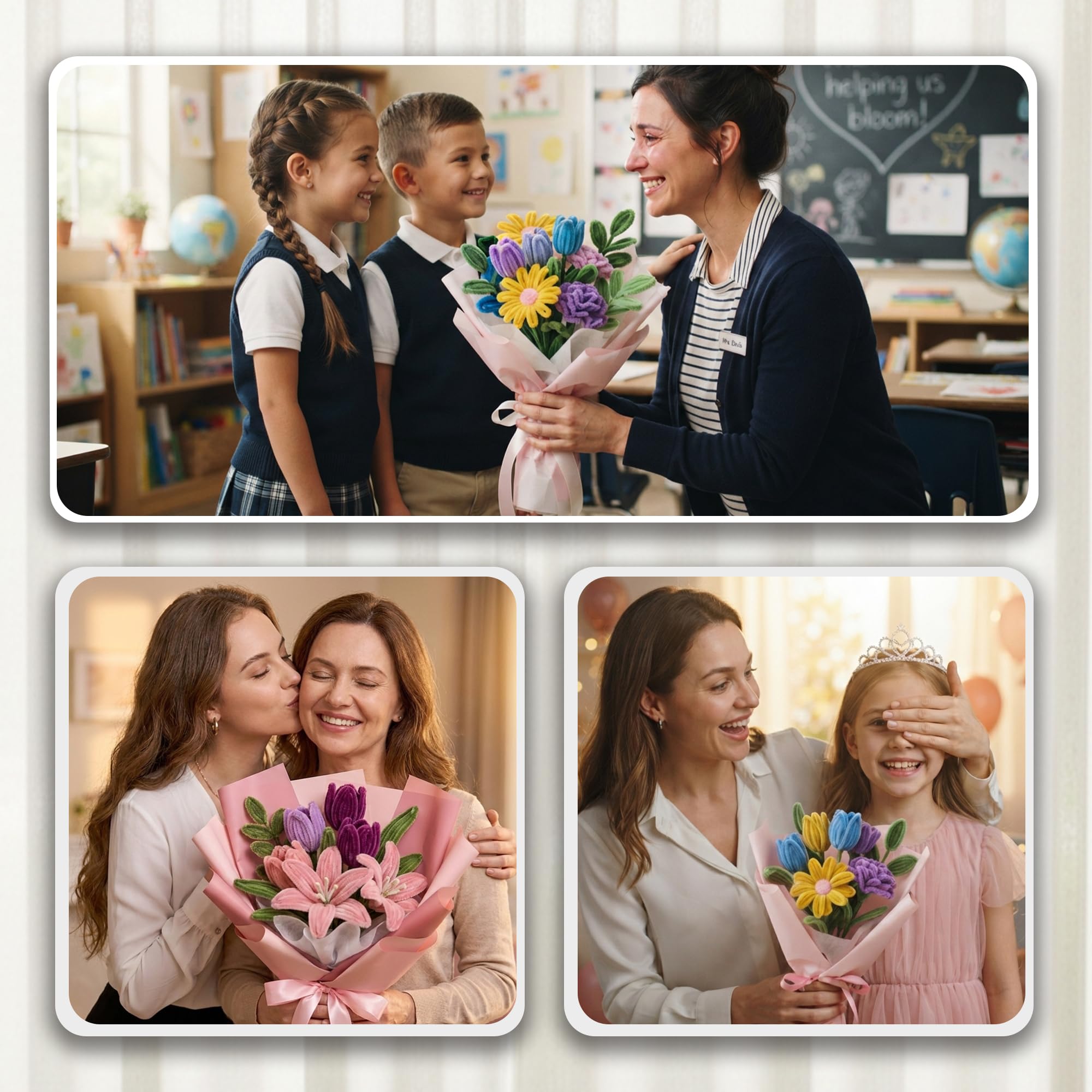 NREDXOON Pfeifenreiniger-Blumen-Set mit Heißklebepistole und Video-Tutorials, DIY-Blumenstrauß-Bastelset, einfaches Bastelzubehör für Erwachsene, Senioren, Pflegeheime, Anfänger und
