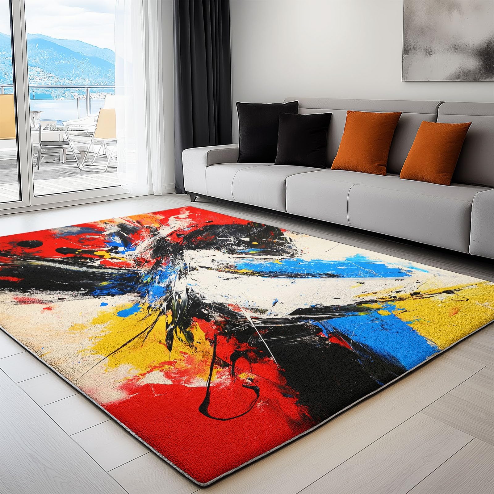Tapis design 3D flanelle beige pour éviter les glissades et raviver un salon terne