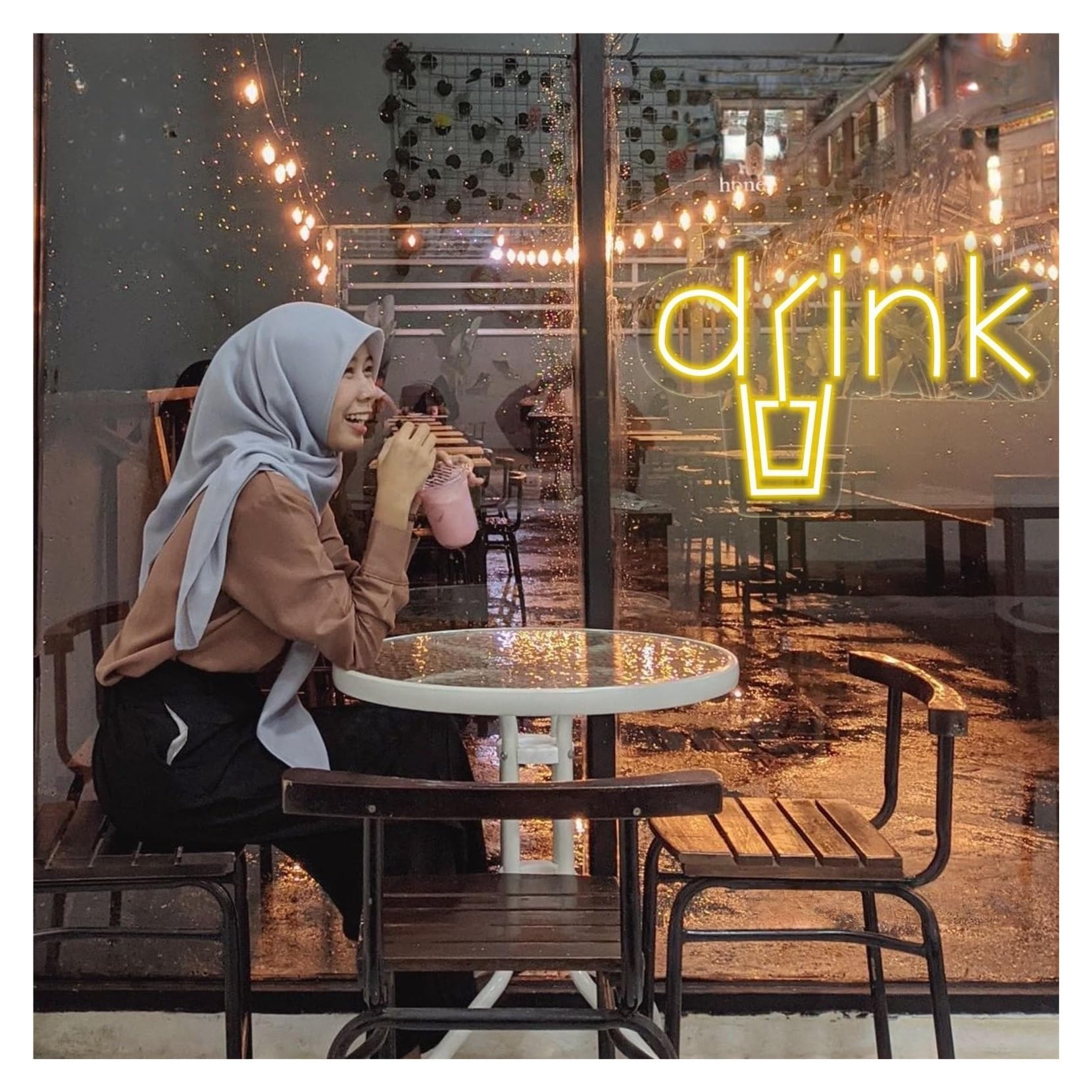 RONGCH Hanging Art Signs Drink with Cup & Straw Neon Sign,Suitable for Milk Tea Shop Wall Decor with Dimmable 28cmx40cm(B)