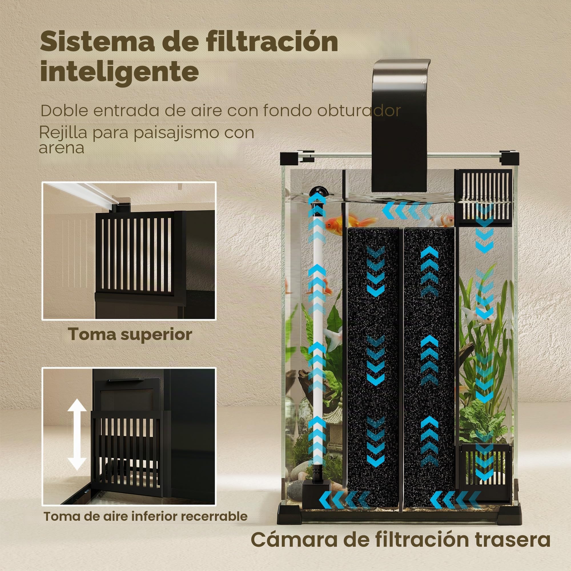PawHut - Acuario de cristal templado completo de 36 L, nano acuario con filtro integrado, bomba de 5 W e iluminación LED, kit de acuario principiante para peces y plantas de 30 x 30 x 45 cm, color
