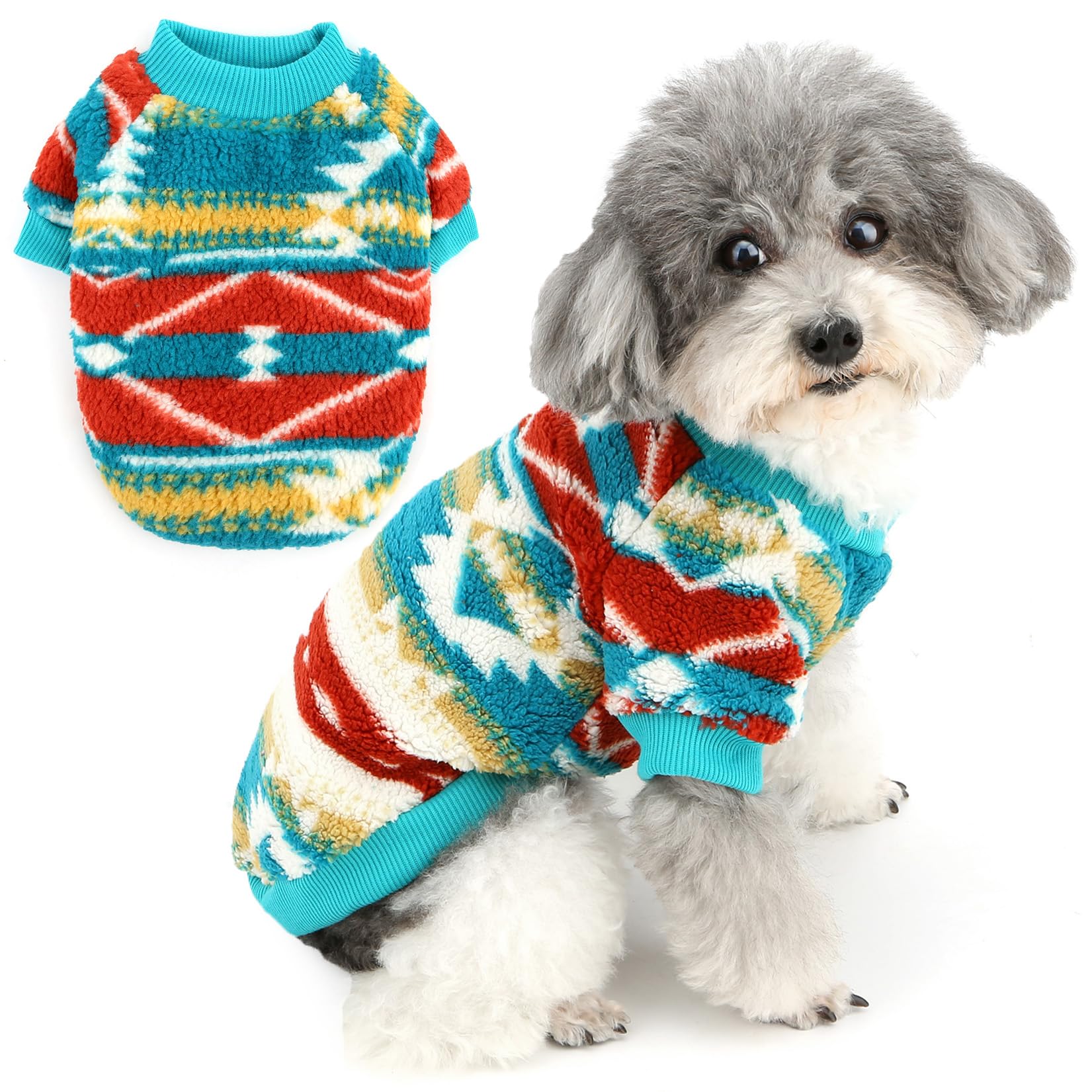Zunea Ethnic Style Dog Sweater Jumpers for Small Dogs Winter Thermal Warm Fleece Puppy Jumper Soft Fluffy Pullover Sweatshirt Cold Weather Chihuahua Doggy Clothes Pet Apparel Style4 XS