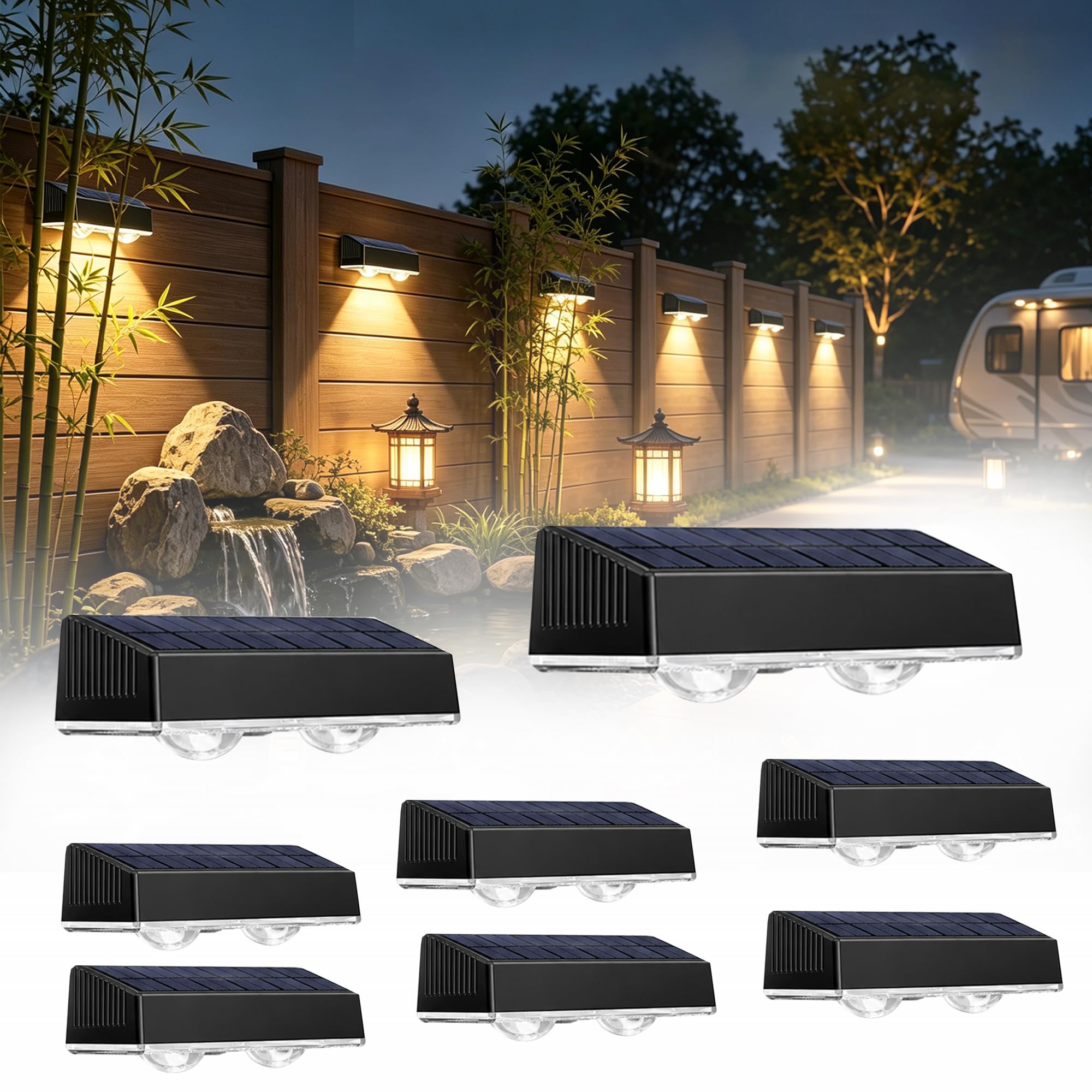 auvstar Lampada Solare da Esterno di 8 Pezzi,Luci Solari Esterno Energia Bianco Caldo Illuminazione per Esterni,Applique da Solare IP65 Fissaggio Magnetico Vite per Giardino Camper Roulotte Terrazza