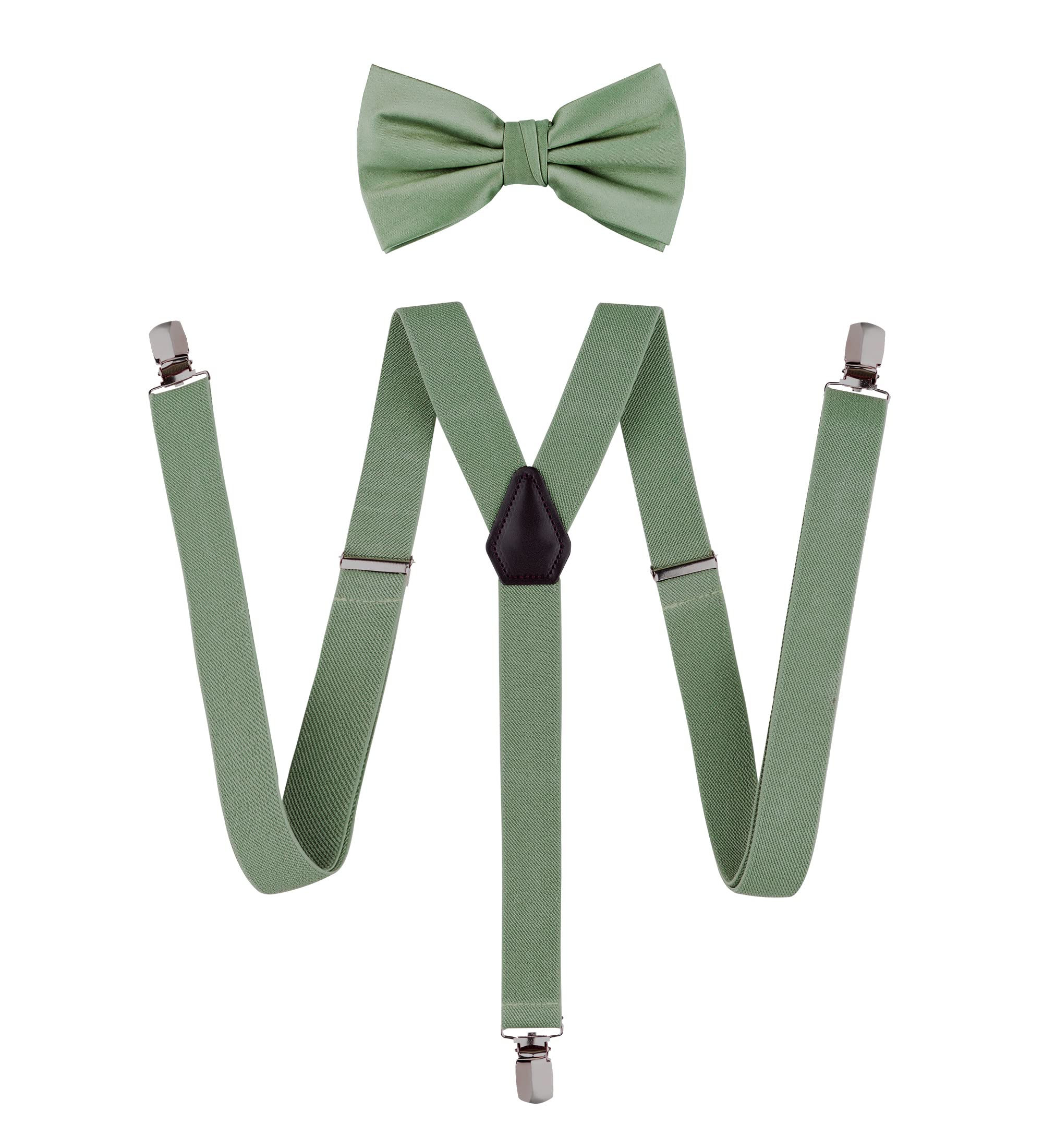 TIE G Solid Color Men's Suspender + Woven Bow Tie Set for Wedding : Vivid Color, Adjustable Brace, Strong Clip, Elastic Band